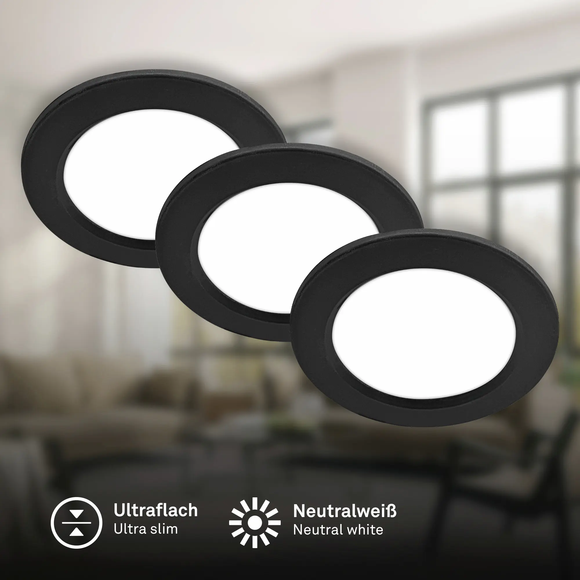 Briloner LED Einbauleuchten Jeft Ø 12 x 2,8 cm neutralweiß schwarz 3er-Set