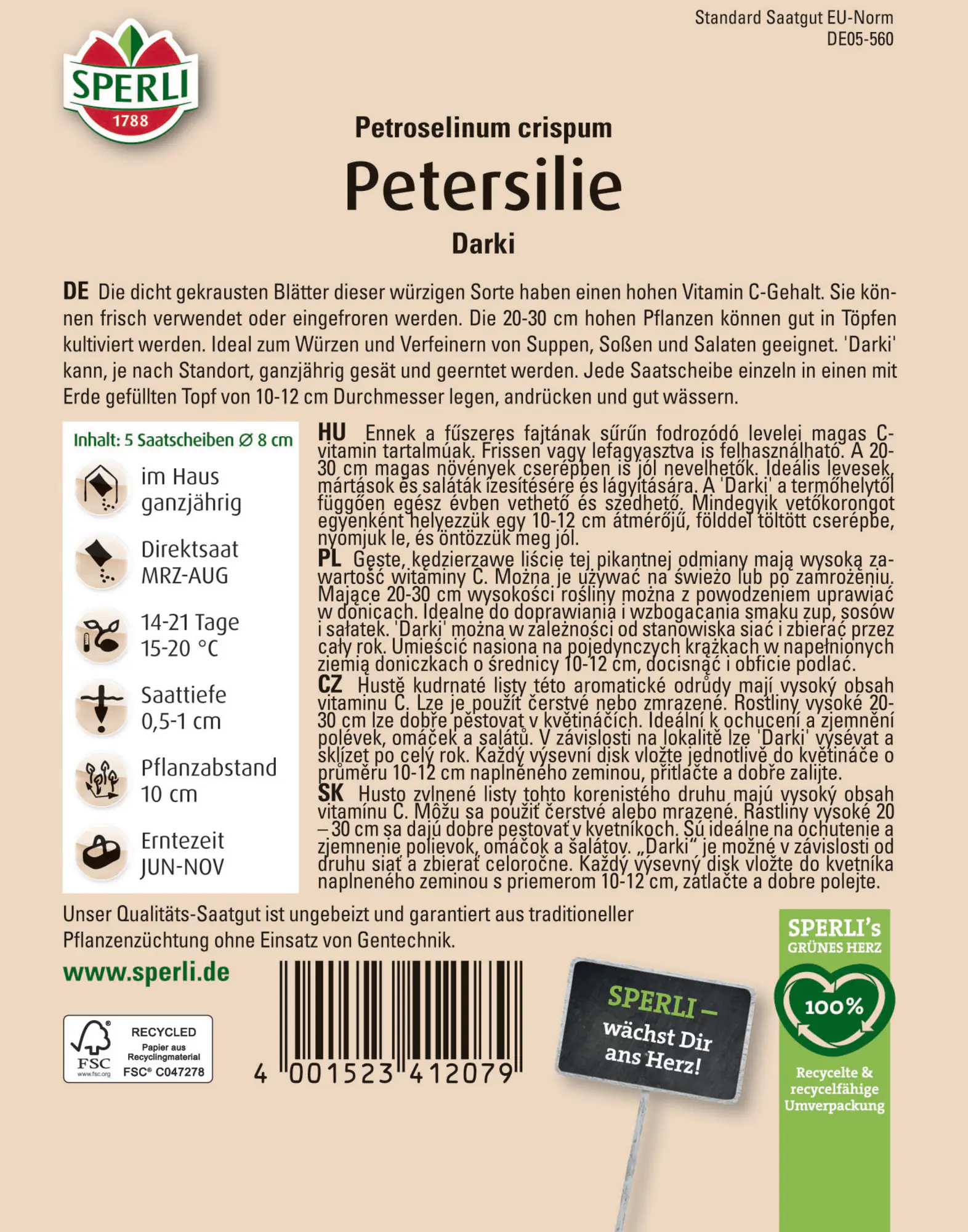Sperli Saatgut Petersilien Darko für ca. 5 Stück