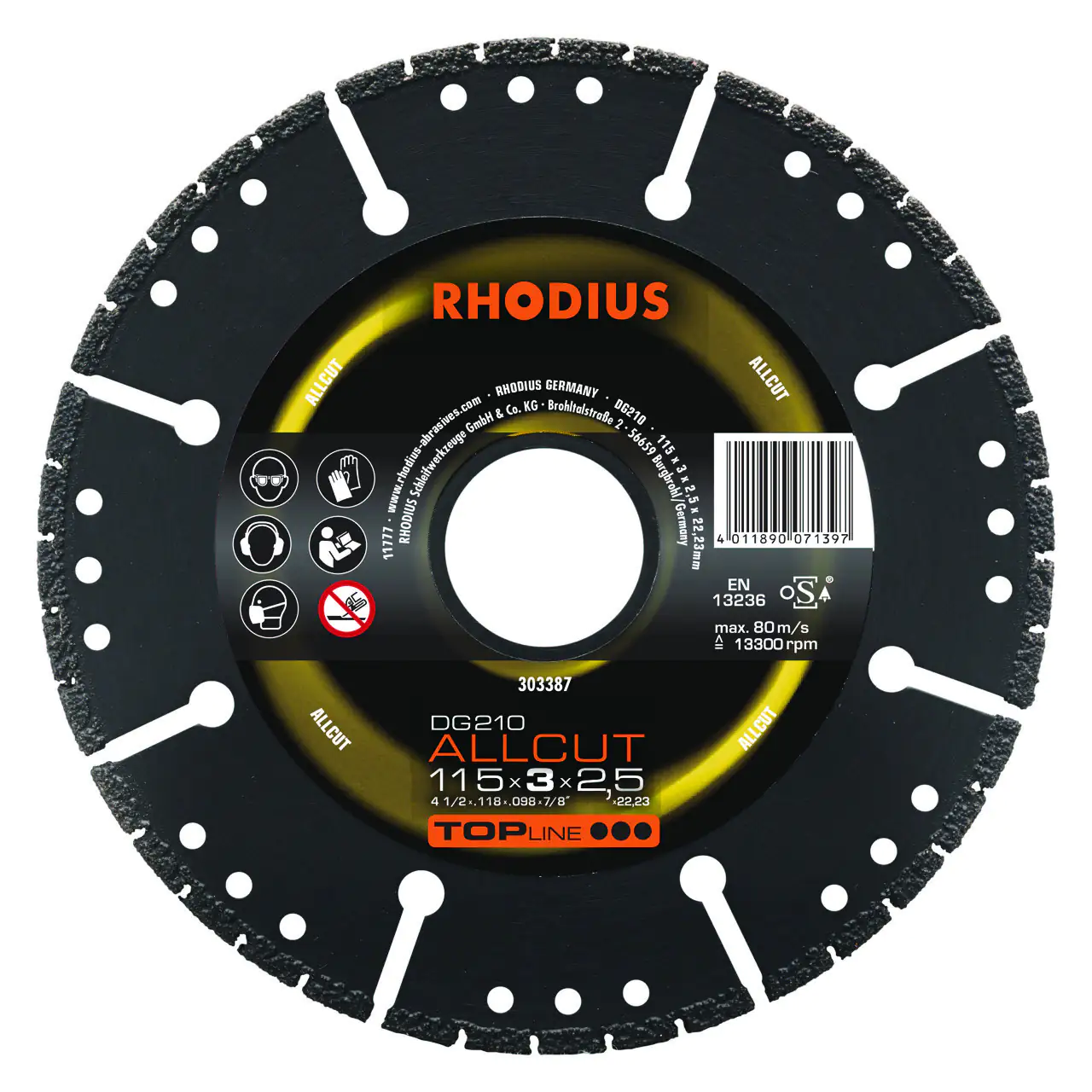 Rhodius Diamanttrennscheibe Allcut Ø 115 mm Bohrung 22,23 mm