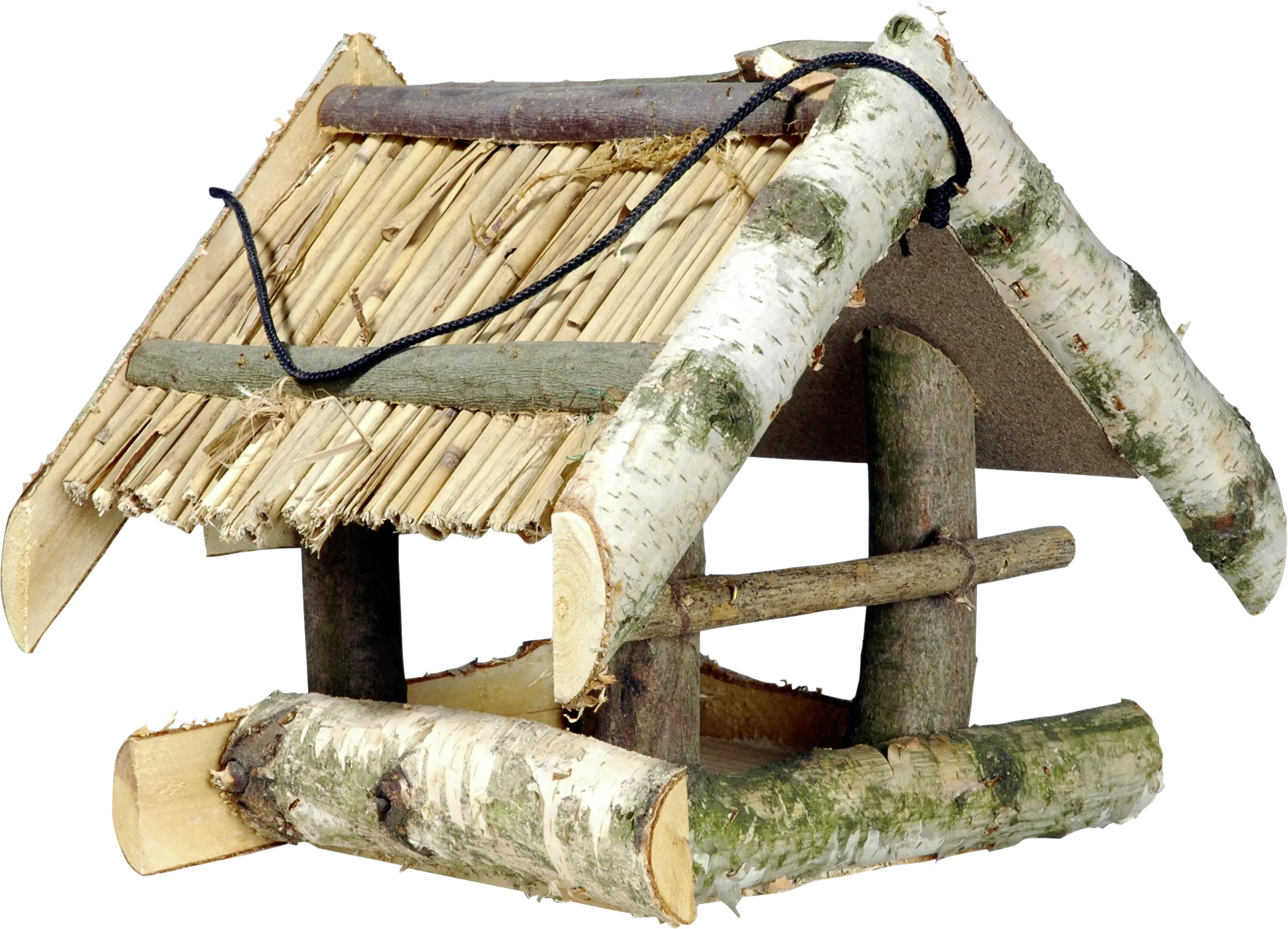 Dobar Vogelfutterhaus Birkenholz mit Bambusdach 30 x 40 x 25 cm 