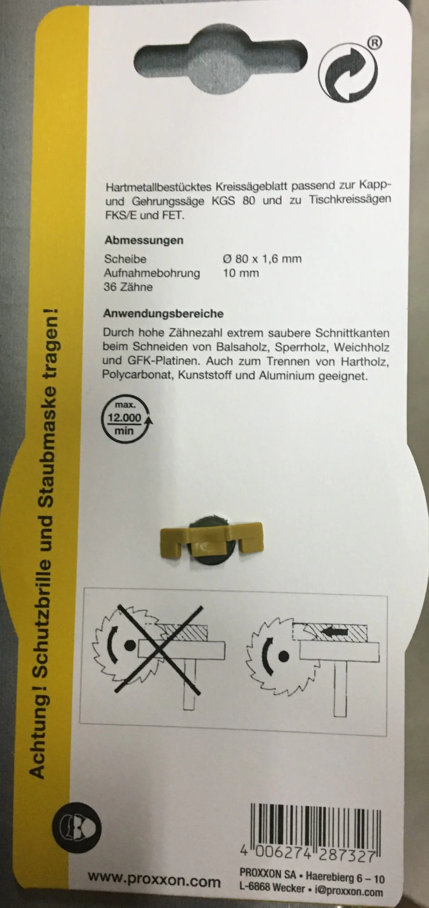 Proxxon Micromot Kreissägeblatt Ø 80 mm Bohrung Ø 10 mm
