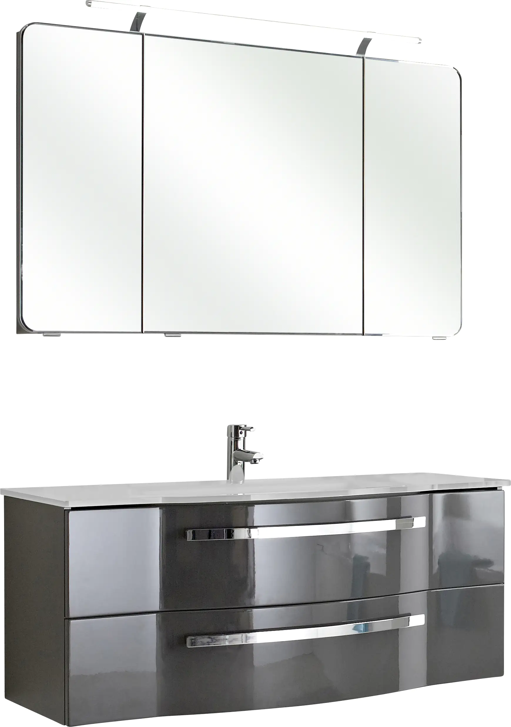 Pelipal Badmöbel-Set 4005 Lack steingrau Hgl mit Glas-Waschtisch + LED-Leuchte 120 cm