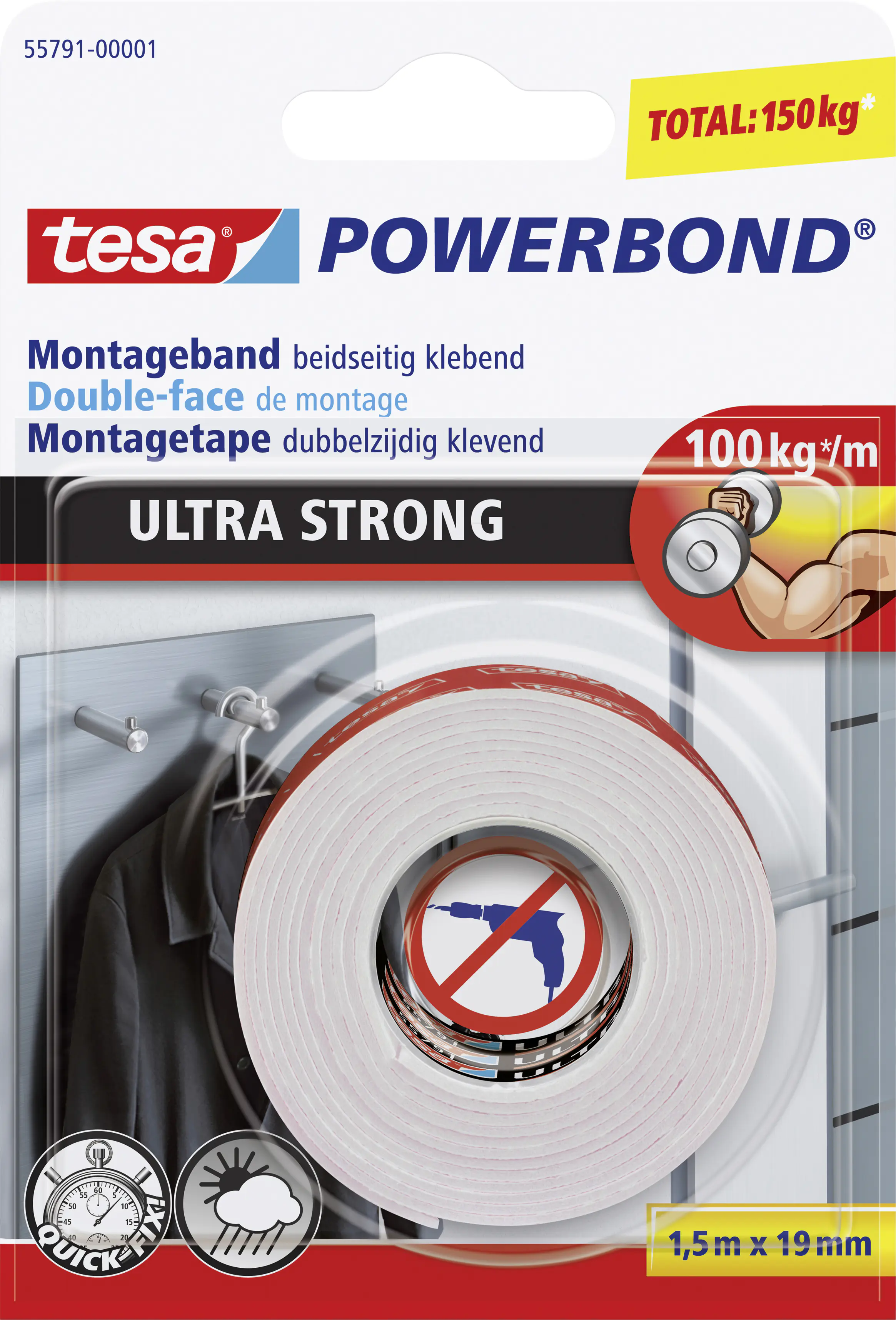 tesa doppelseitiges Montageband Ultra Strong 1,5 m x 19 mm
