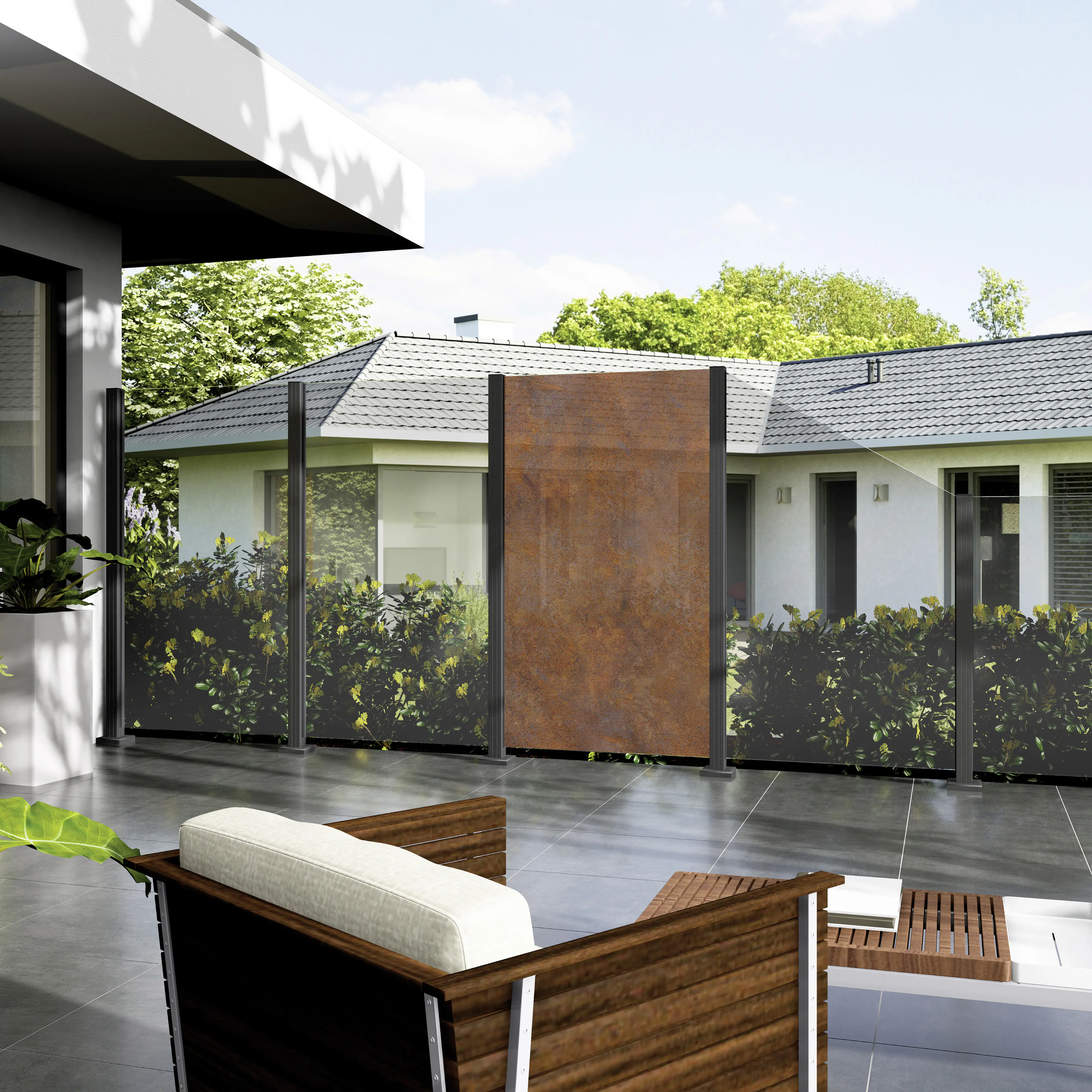 Ambiente Glaszaun Erweiterungsset Klarglas 187 x 55,7 cm mit Motivdruck grau