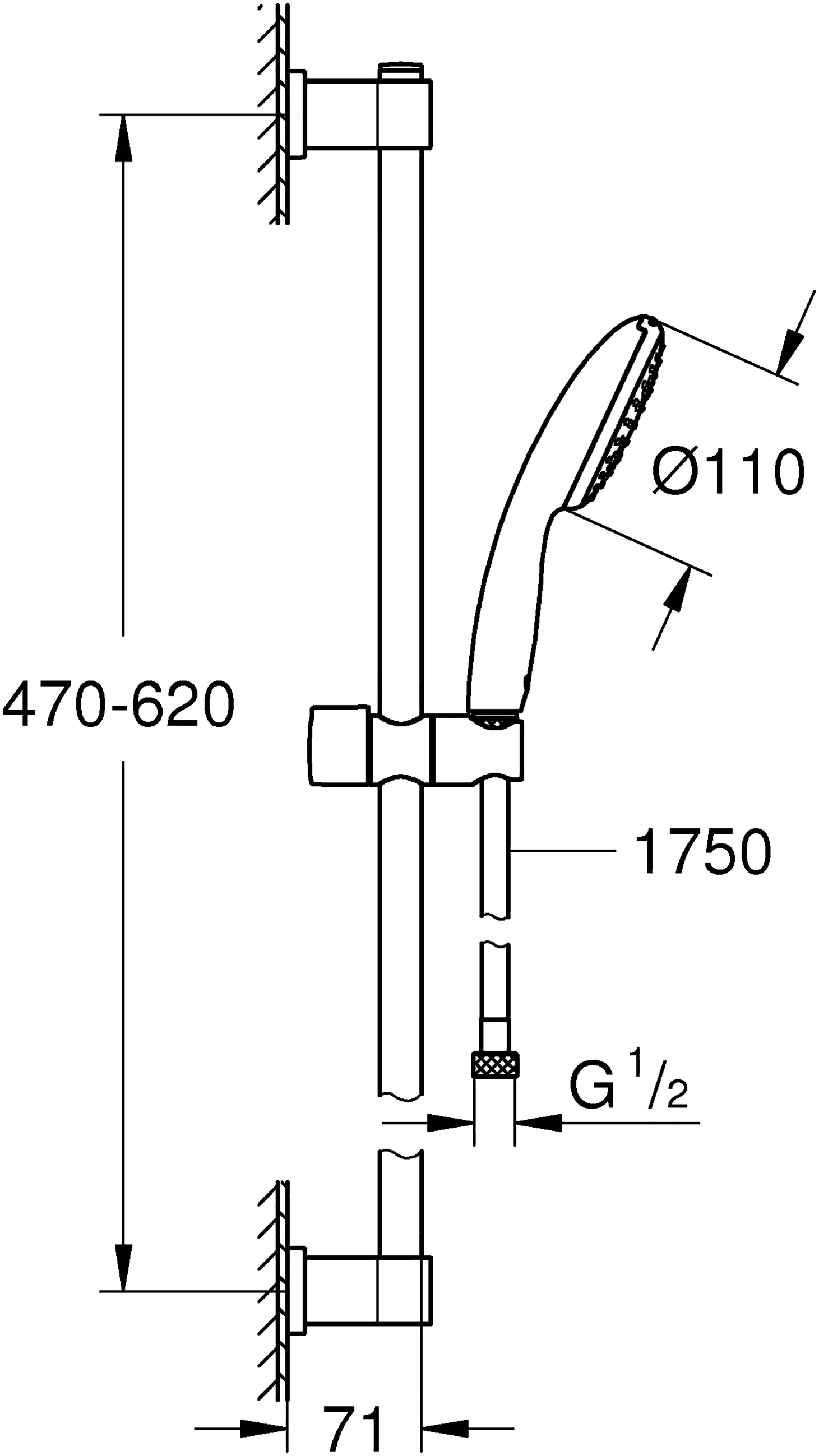 Grohe Brausestange 1 Strahlart Vitalio Start 110 chrom 60 cm
