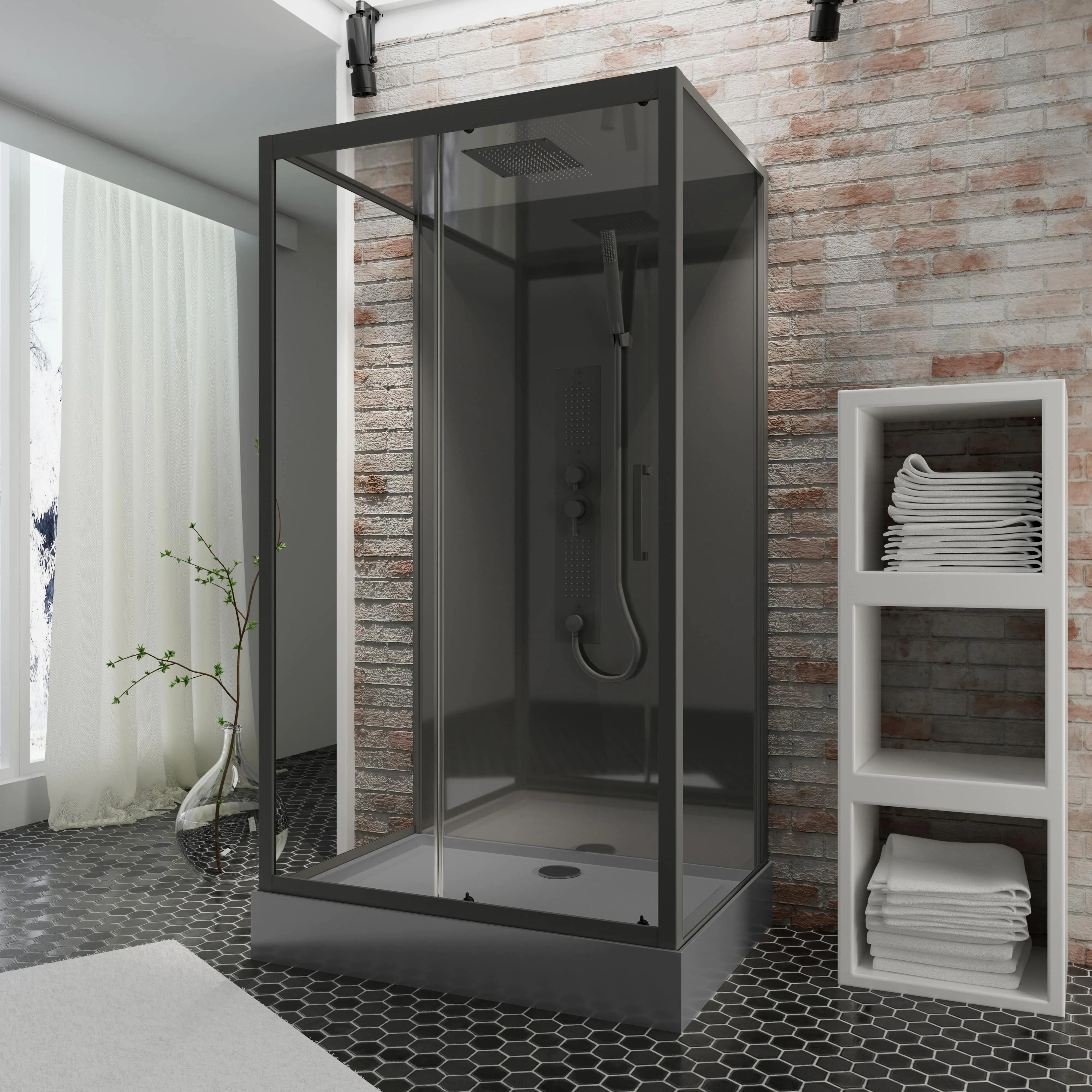 Schulte Komplettdusche mit Schiebetür 115 x 85 x 215 cm Bali mattschwarz