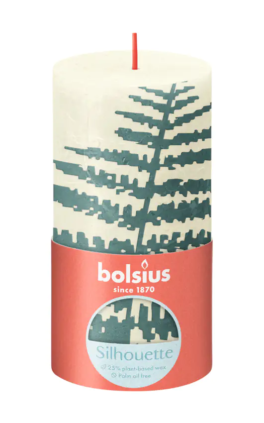 Bolsius Rustik Stumpenkerze Silhouette Weiche Perle+Farn 13 cm