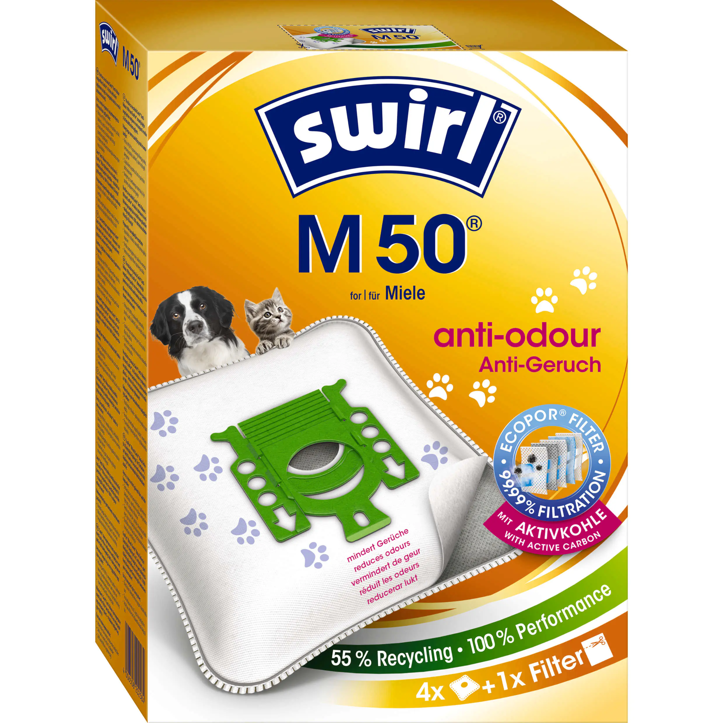 Swirl M 50 EcoPor Anti-Geruch Staubsaugerbeutel 4 Staubbeutel + 1 Filter