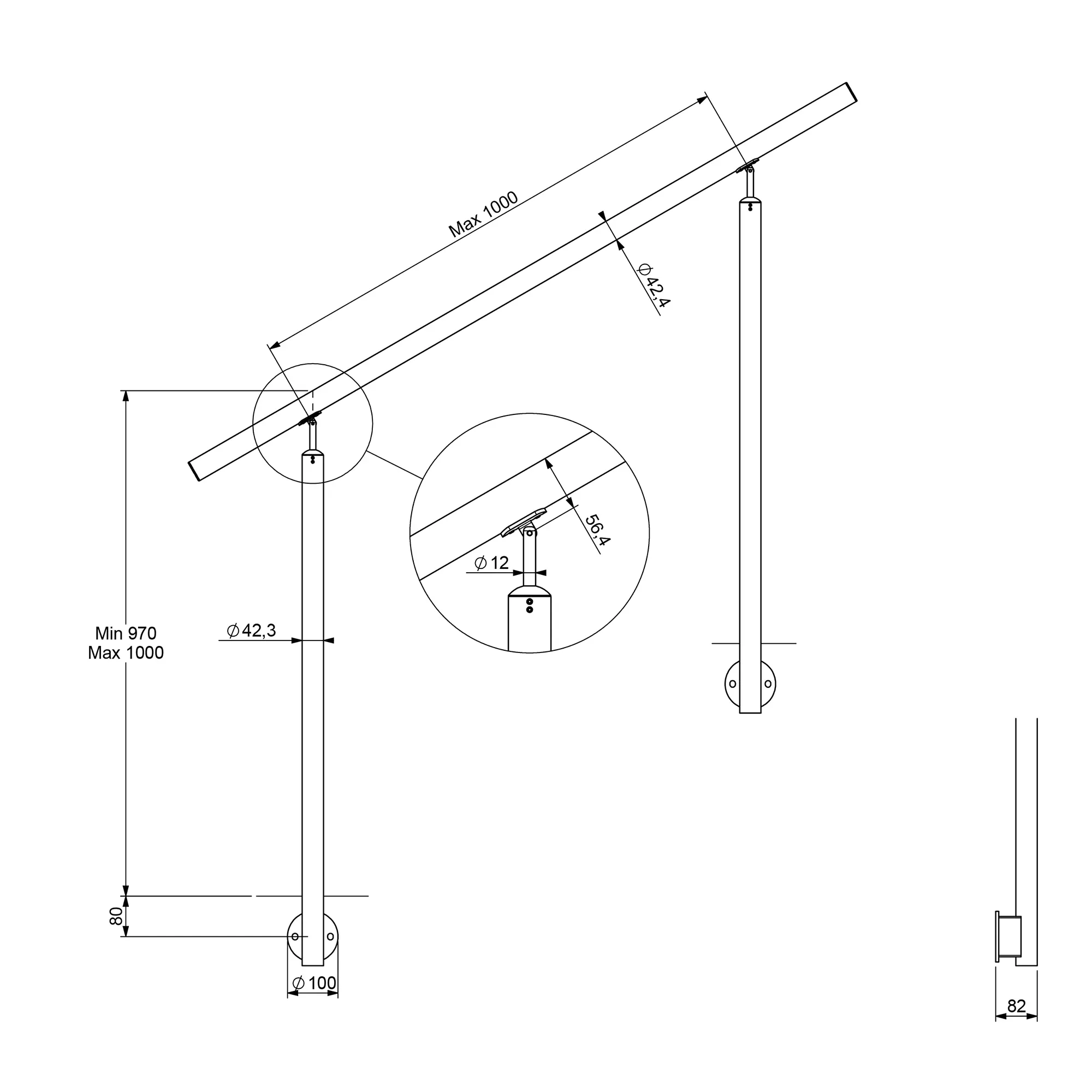 DOLLE Eingangsgeländer PS 513 Edelstahl 150 cm 2 Pfosten
