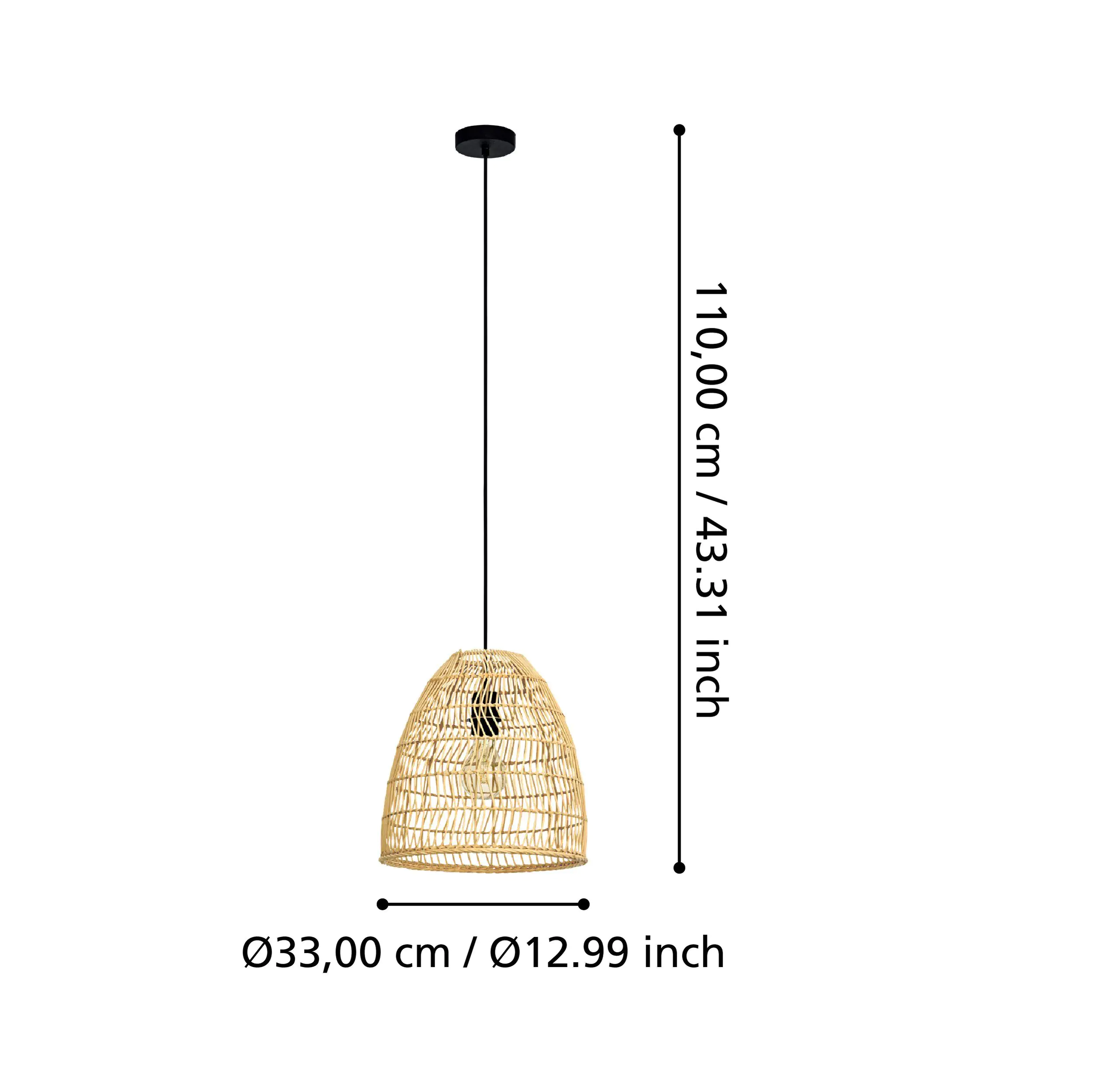 Eglo Pendelleuchte Ayesgarth schwarz natur 33 x 110 cm E27