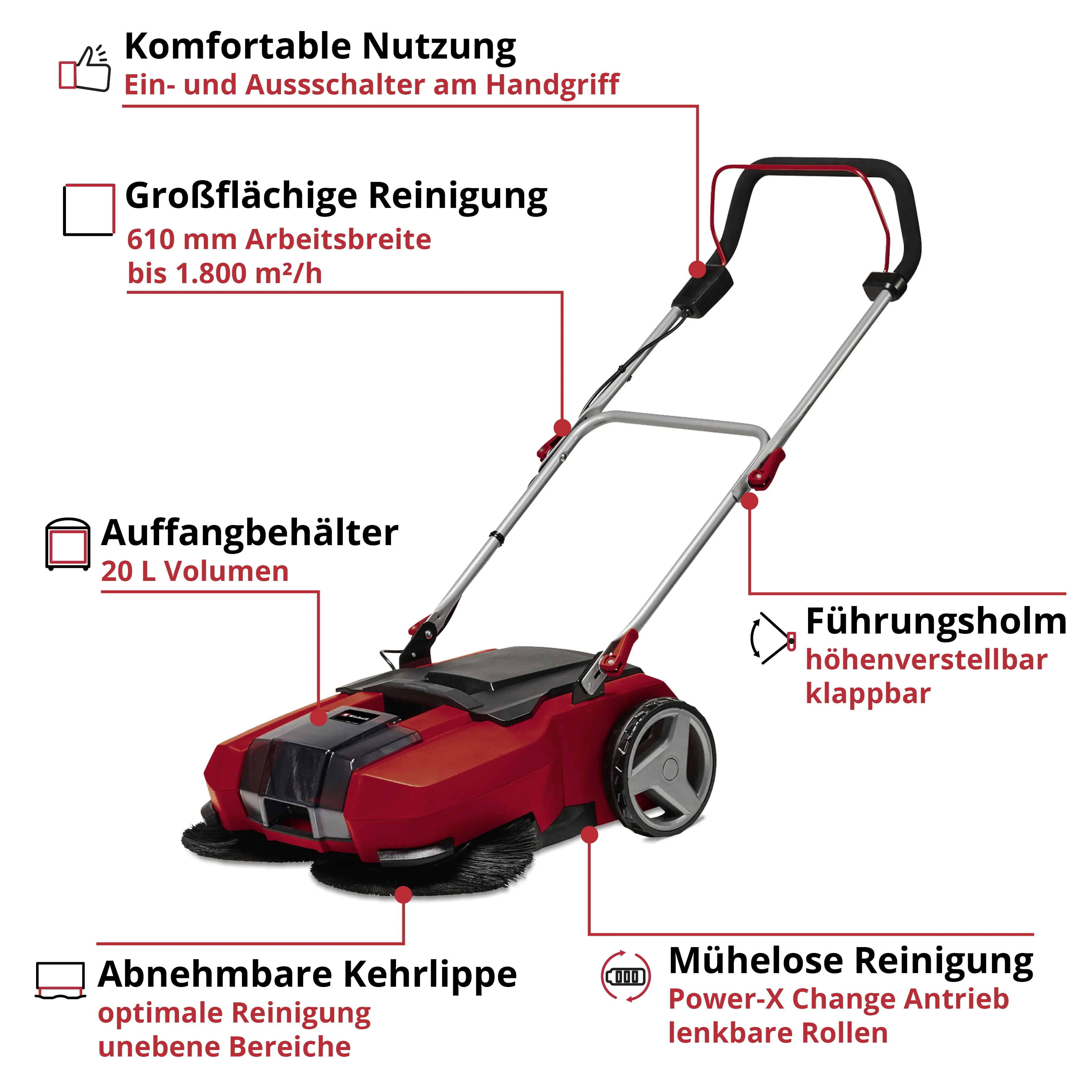Einhell Expert Akku Kehrmaschine TE-SW 18/610 Li Solo 18 V