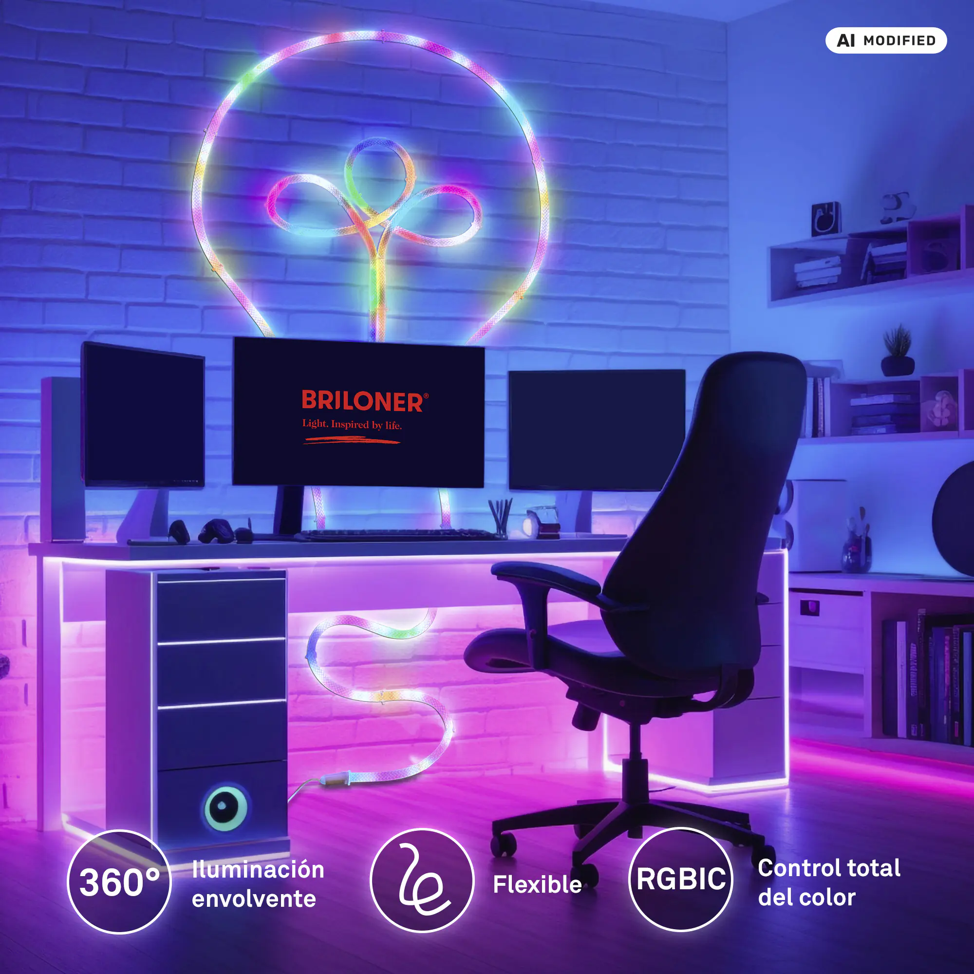 Briloner LED-Lichtschlauch RGBIC mit Musiksensor 5 m dimmbar weiß