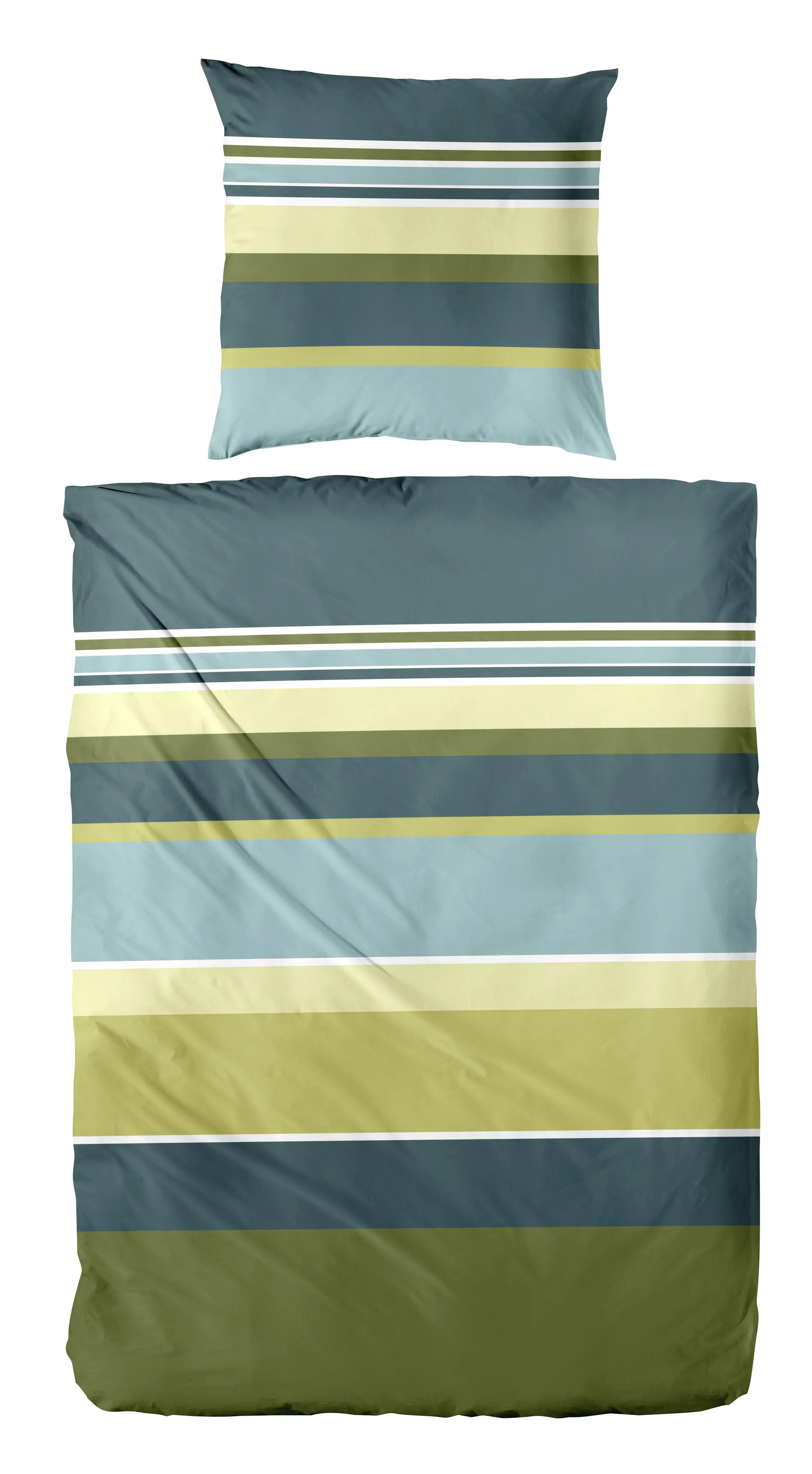 Bettwäsche Mako-Satin Streifen grün-blau 155 x 220 cm