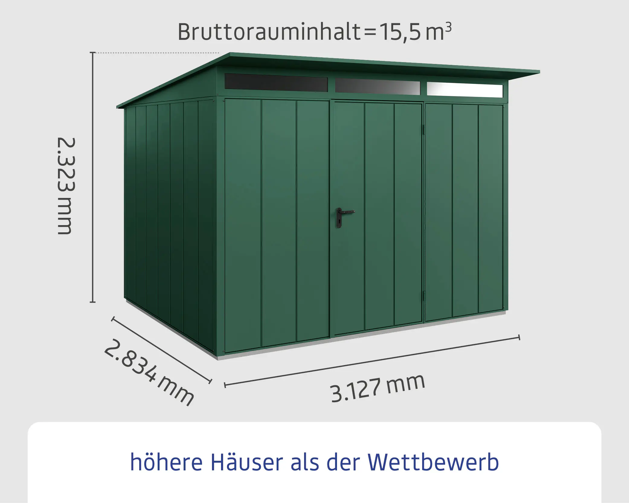 EcoStar Gerätehaus Elegant-P Typ 3 moosgrün 312,7 x 283,4 x 232,3 cm