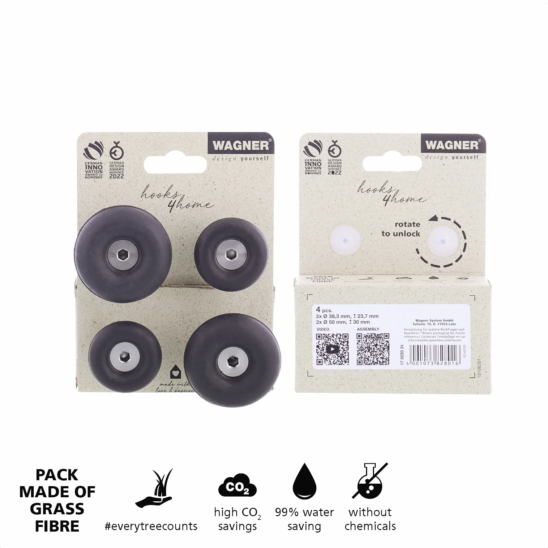 Wagner Wandhaken-Set hooks4home Dot Tragkraft bis 2 kg Kunststoff schwarz 4 Stück