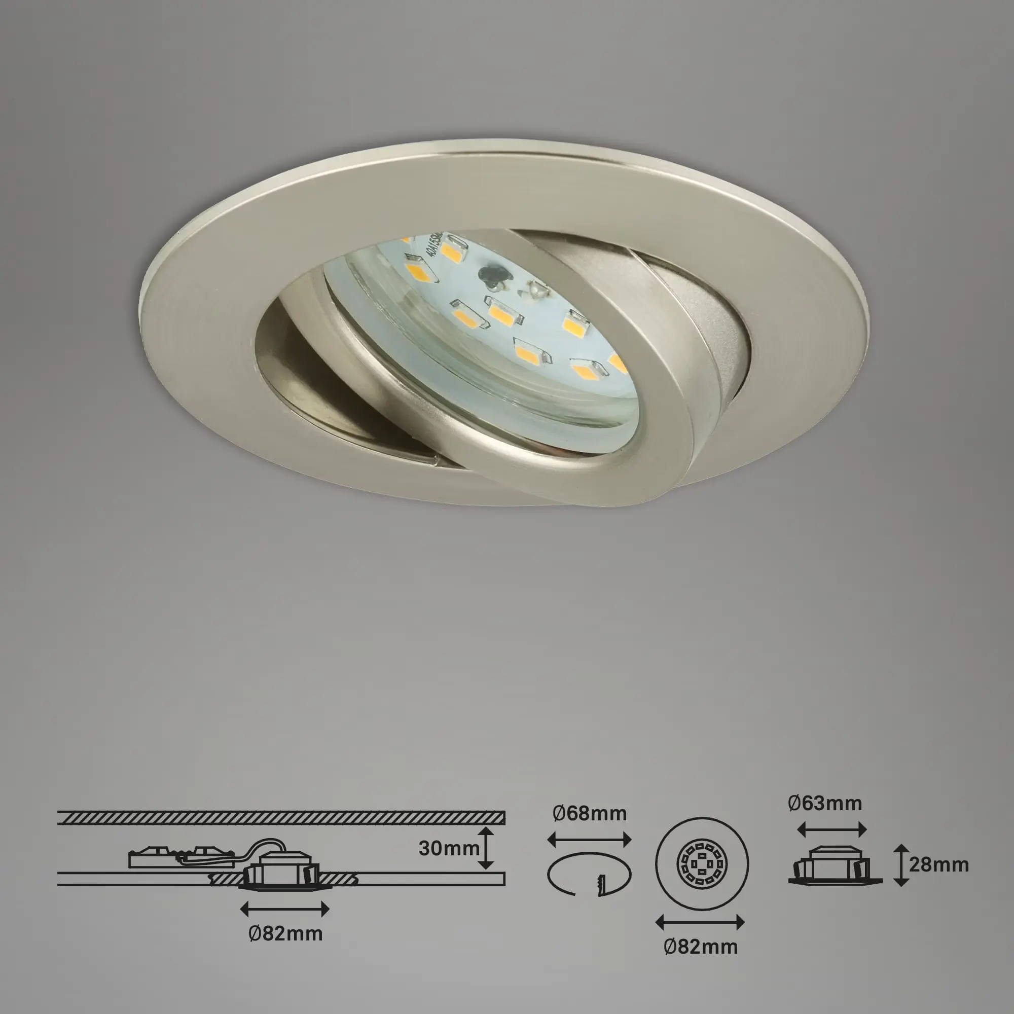 Briloner 3er Set LED Einbauleuchten Attach nickel-matt Ø 8,2 cm