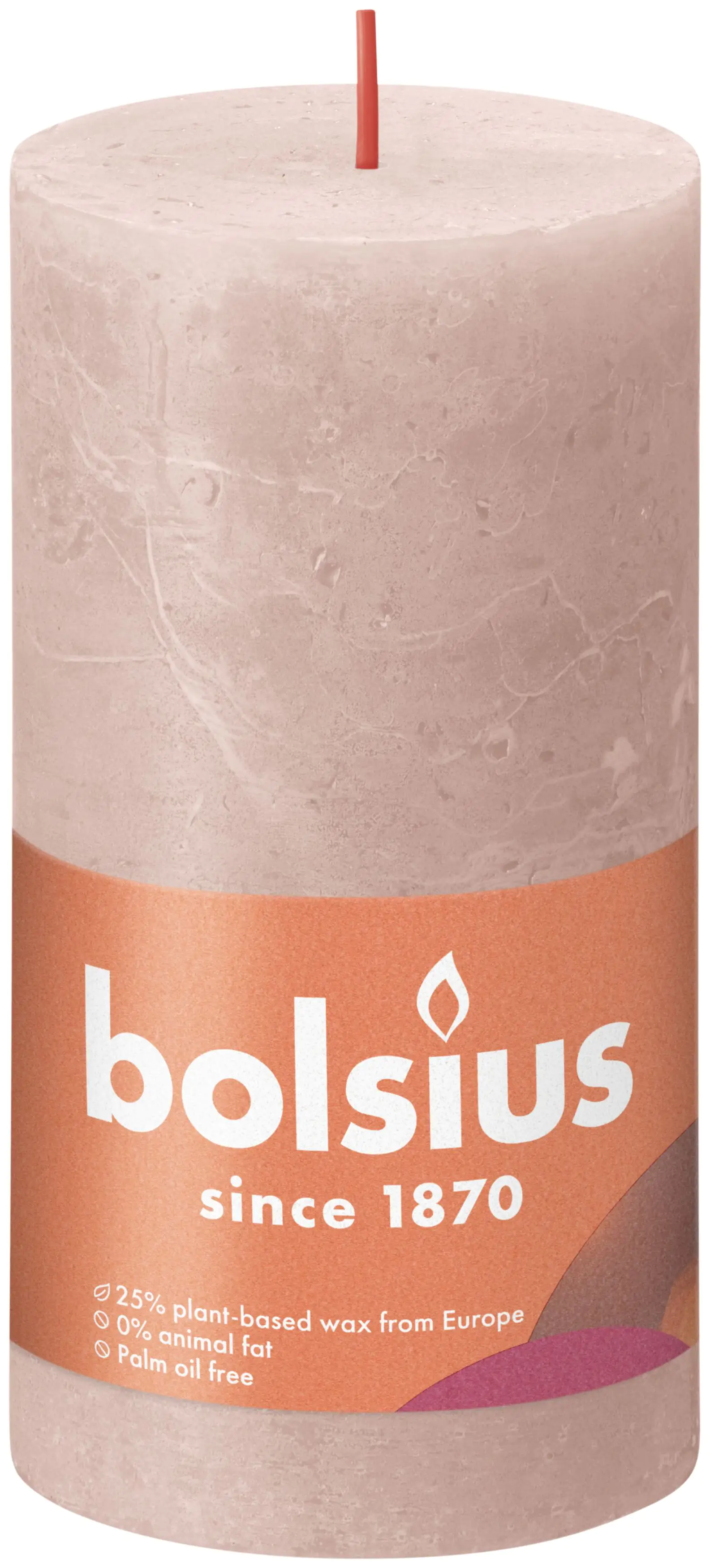 Bolsius Rustik Stumpenkerze nebliges rosa, Höhe: 13 cm, Ø 6,8 cm
