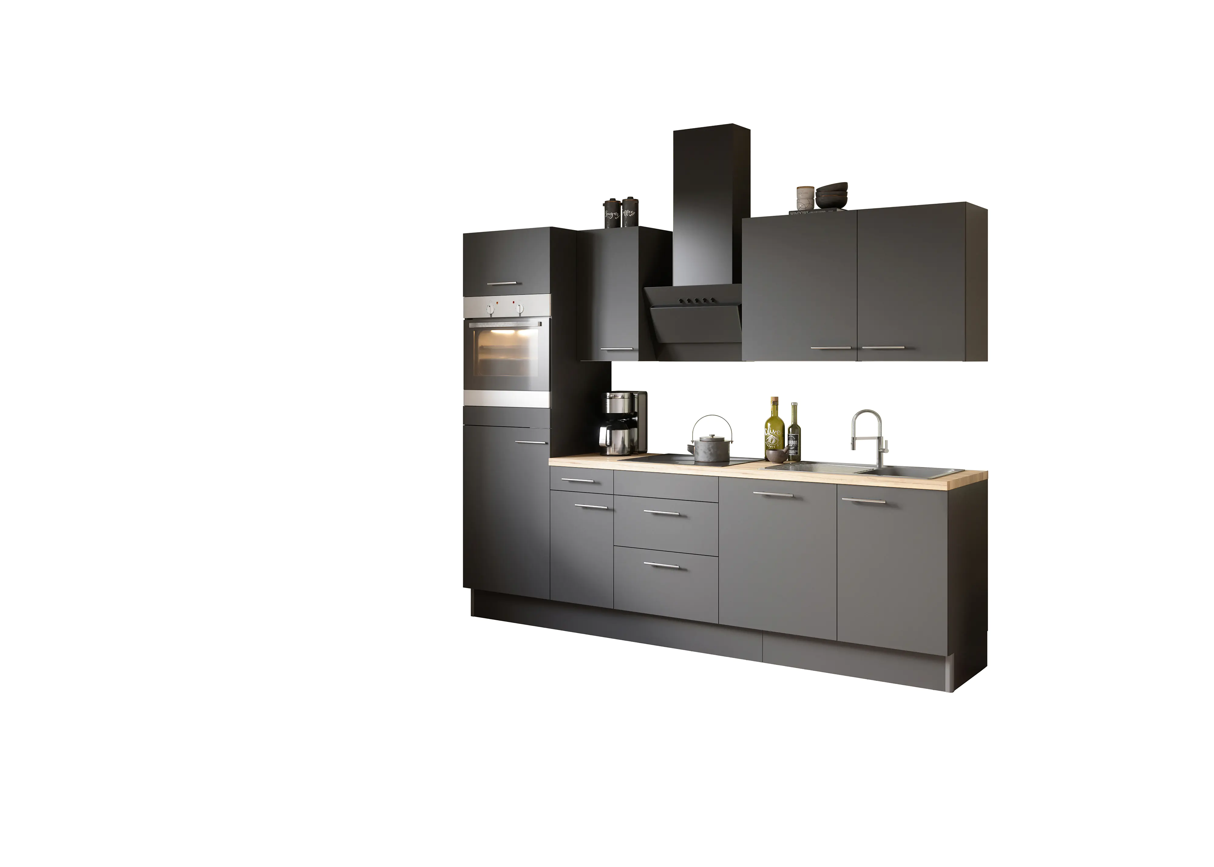 Optifit Ingvar Küchenzeile mit E-Geräte anthrazit matt 270 cm