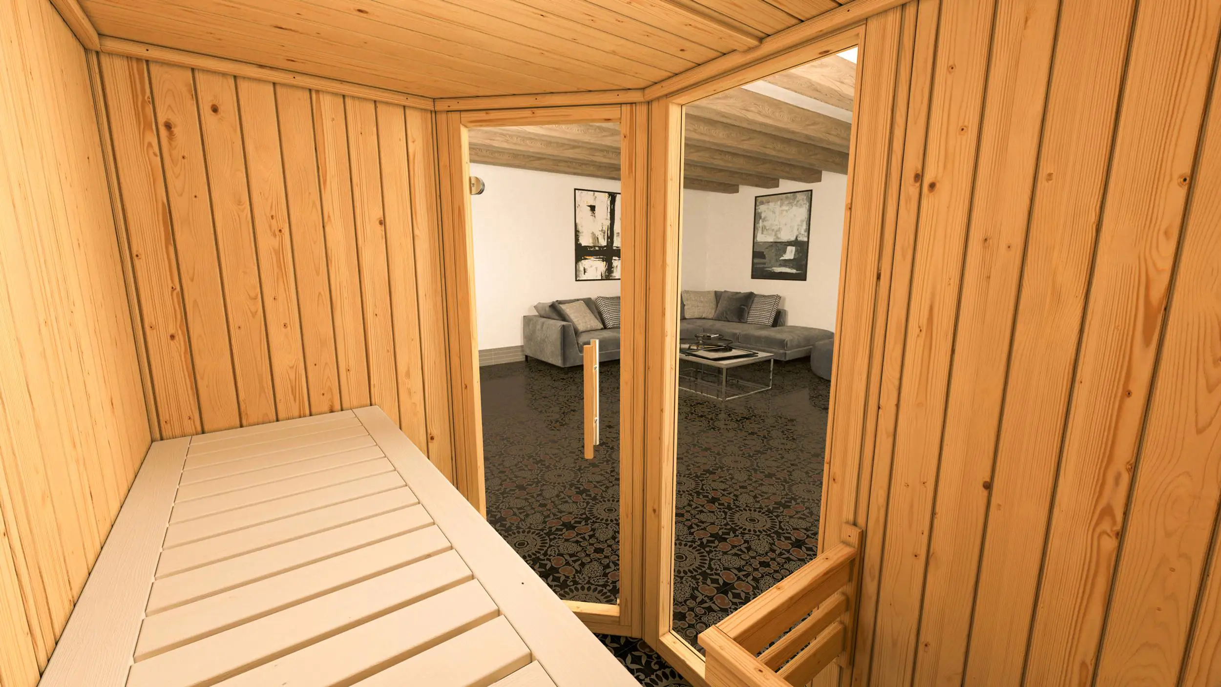 Weka Element-Ecksauna Varberg 1 mit Glastür & Fenster