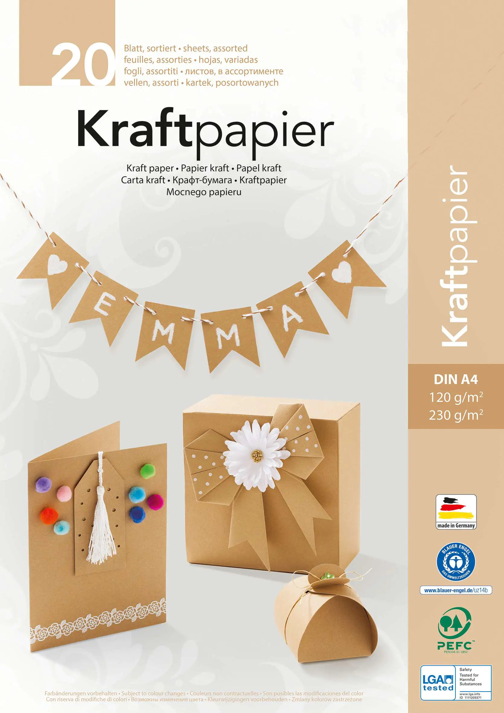 Glorex Kraftpapier-Block Din A4 Kraftkarton 20 Blatt