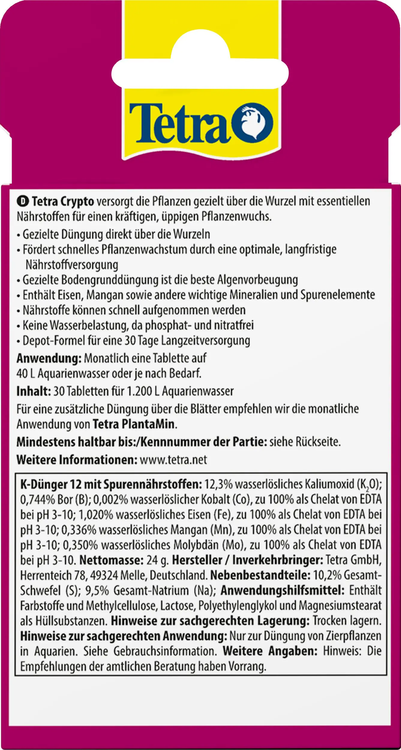 Tetra Dünger für Aquarienpflanzen Crypto 30 Tabletten