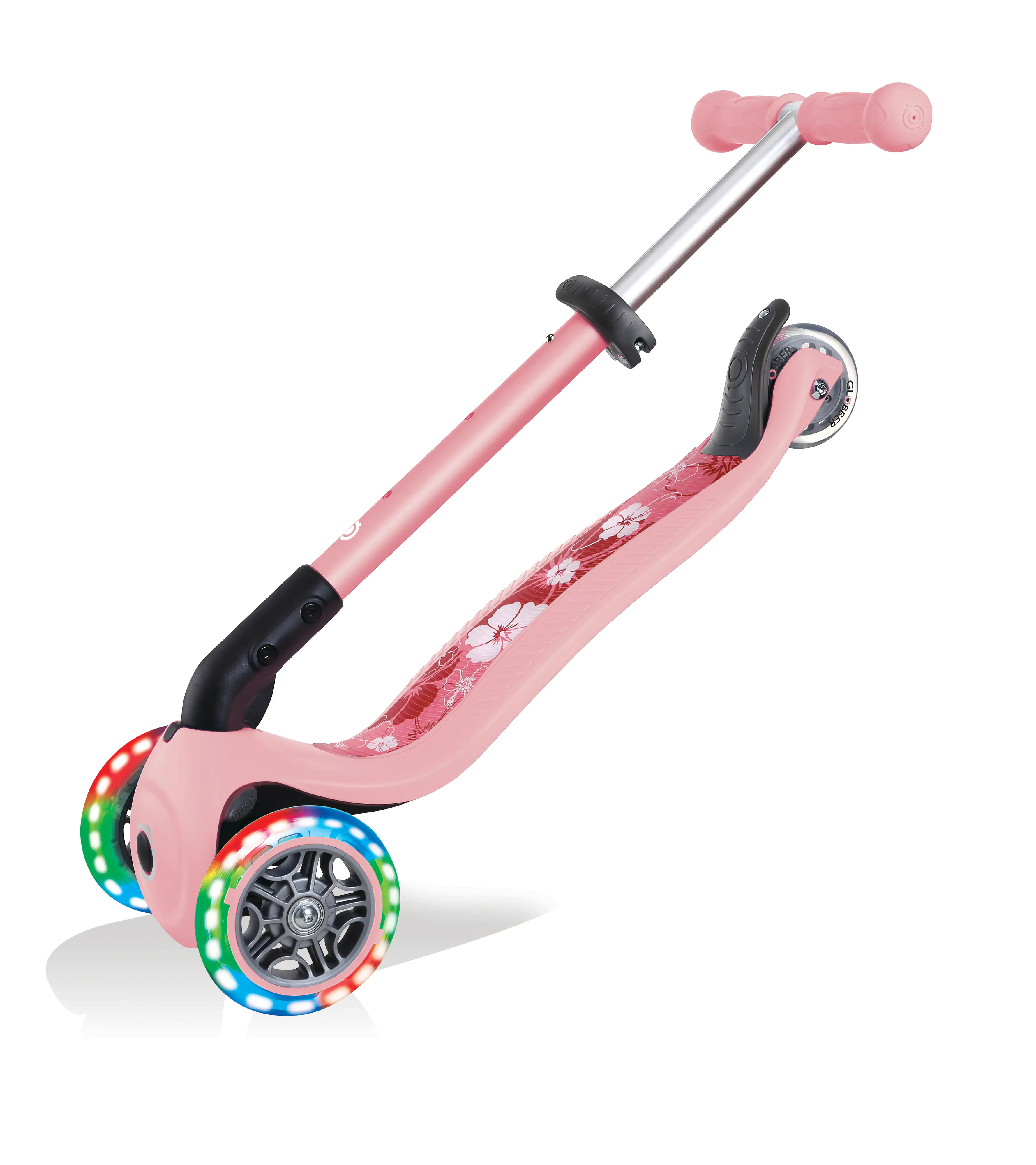 Globber Scooter Junior Foldable Lights pastellrosa-Flowers mit Leuchtrollen