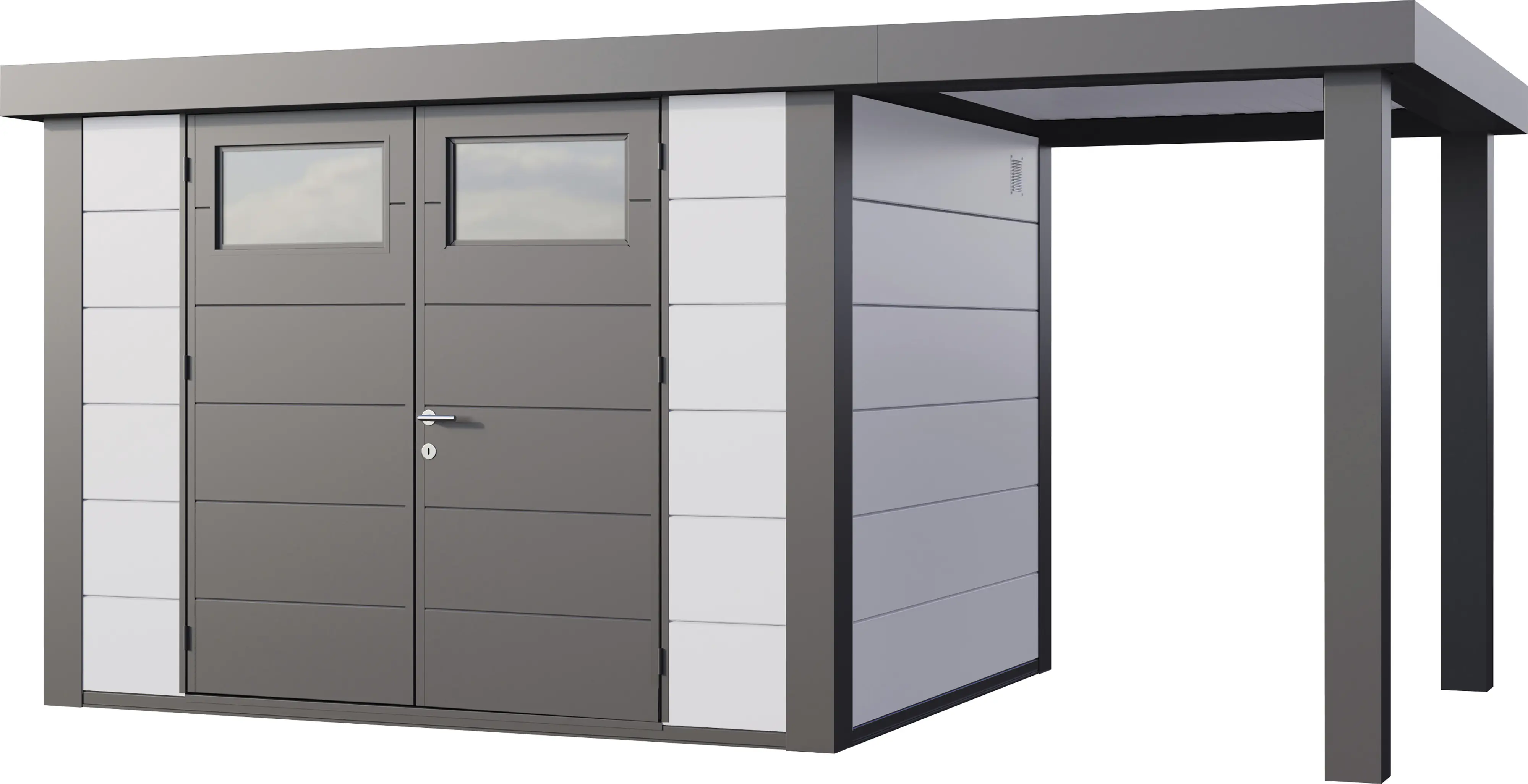 Telluria Gerätehaus Classico Open Lounge S 3024 rechts weiß 466 x 238 cm
