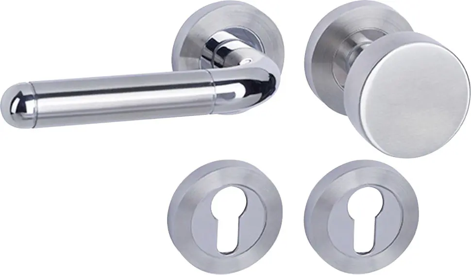 Südmetall Türgriff-Garnitur Rosette Solid 4 PZ Edelstahl satiniert/poliert silber Ø 52 mm 