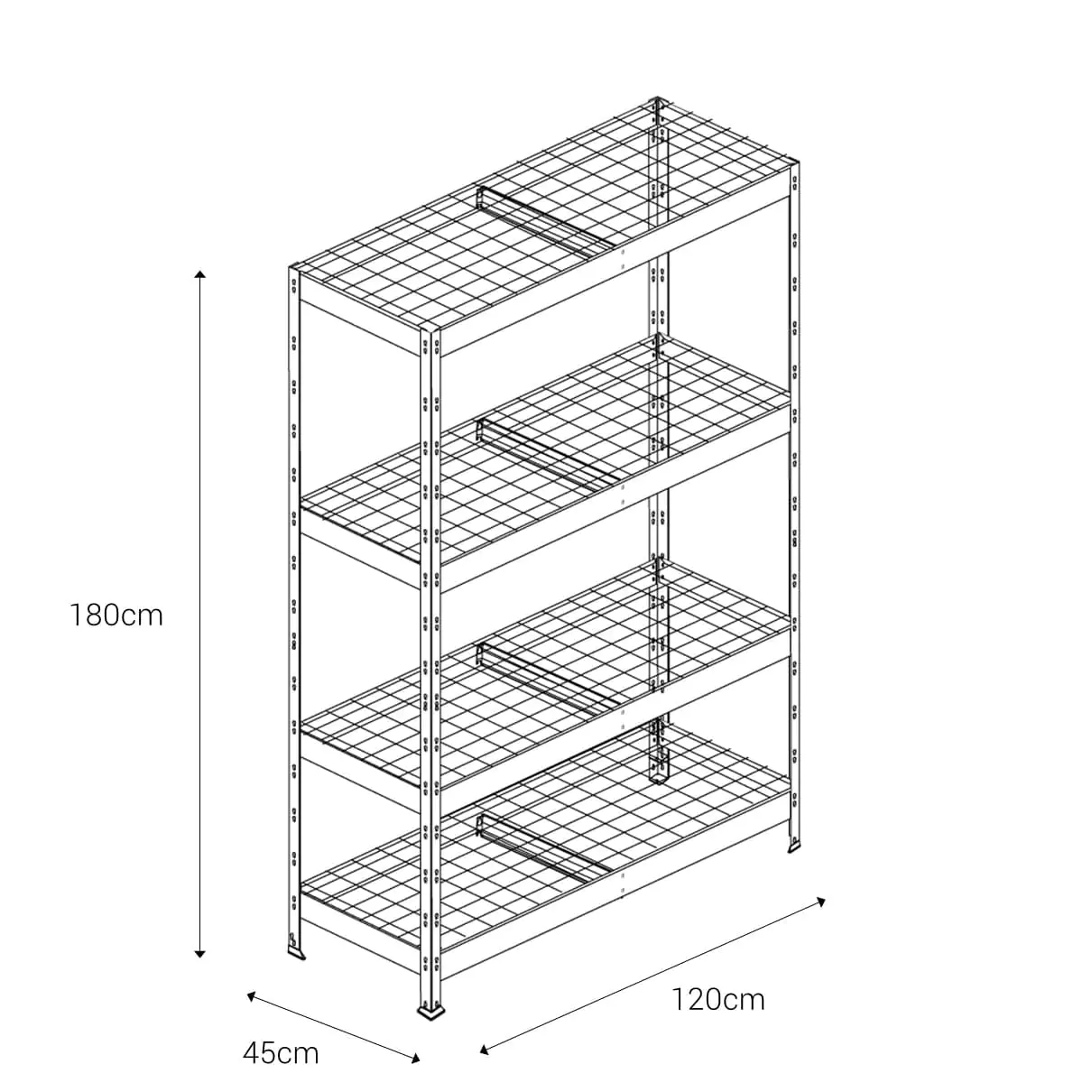 Rivet Schwerlastregal Wire 180 x 120 x 45 cm 4 Gitterböden 1200 kg