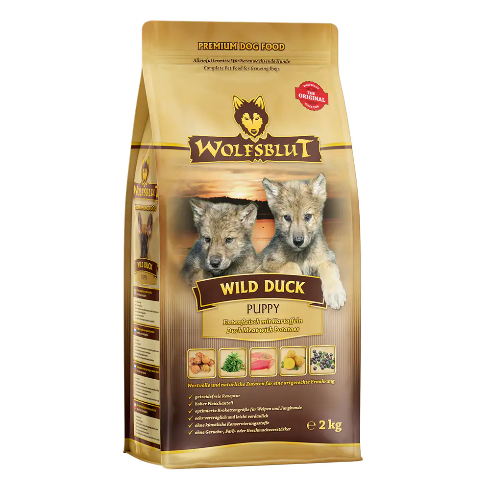 Wolfsblut Wild Duck Puppy Hundetrockenfutter Junior getreidefrei 2 kg Ente