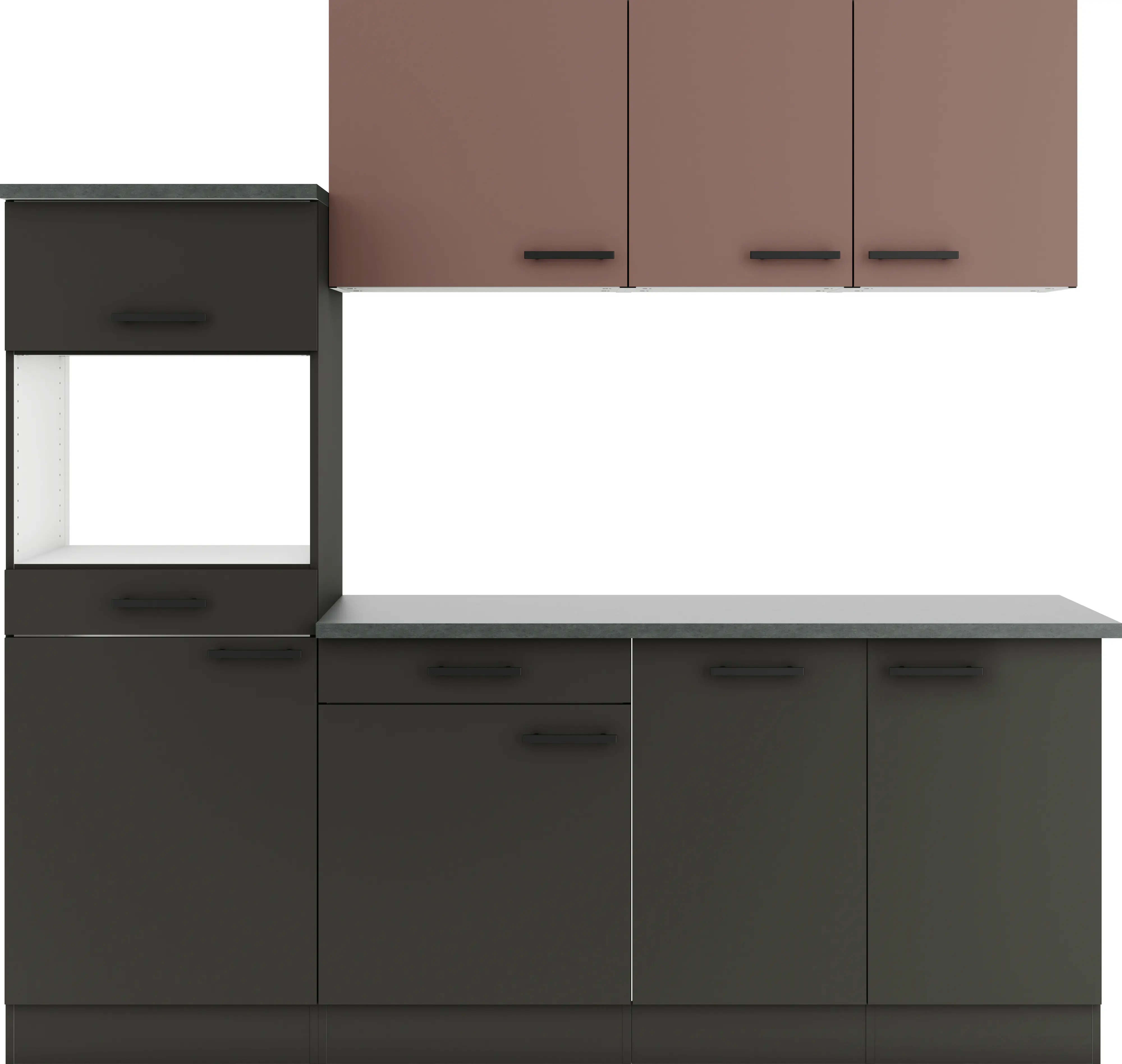 Optifit Küchenzeile Nizza 407/Madrid 420 ohne Geräte rostrot/anthrazit 210 cm