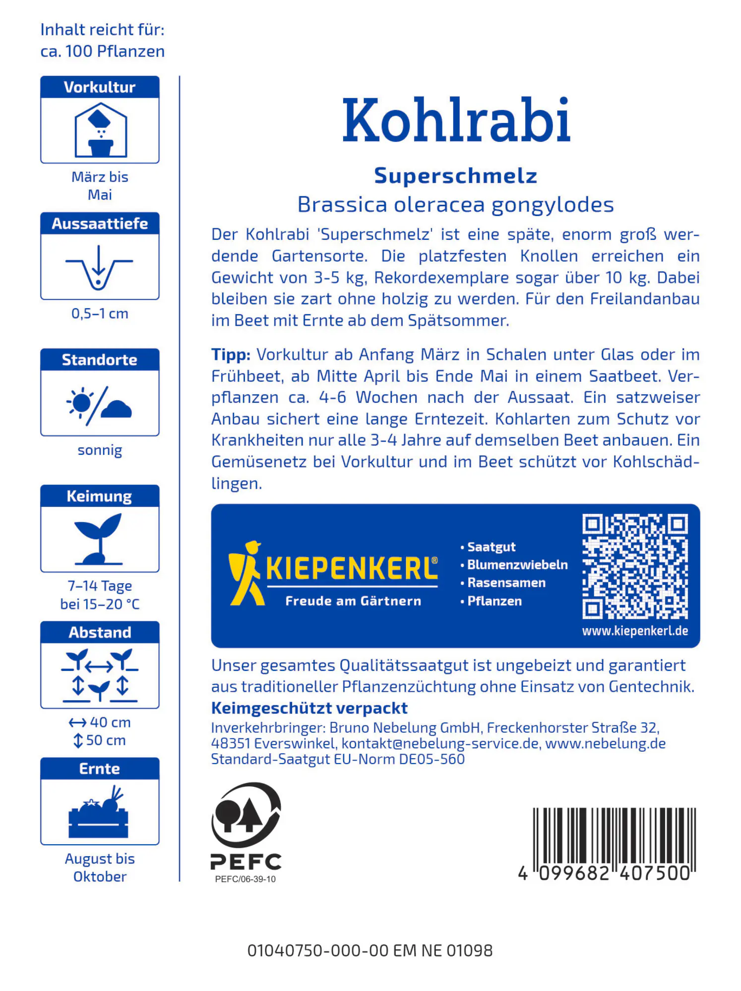 Kiepenkerl Saatgut Kohlrabi Superschmelz für ca. 100 Pflanzen