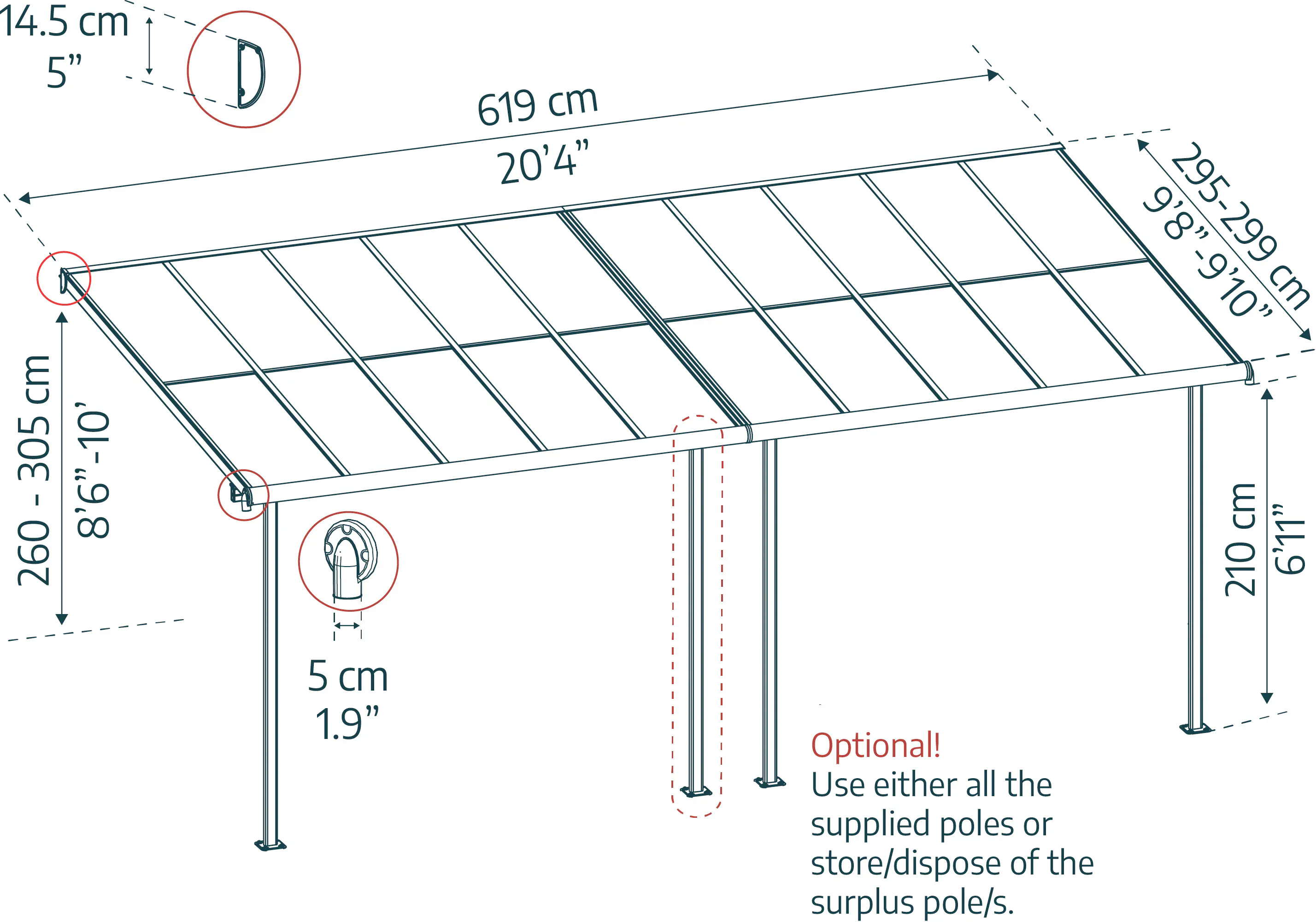 Canopia Terrassenüberdachung Sierra Cabrio 619 x 295 cm grau 