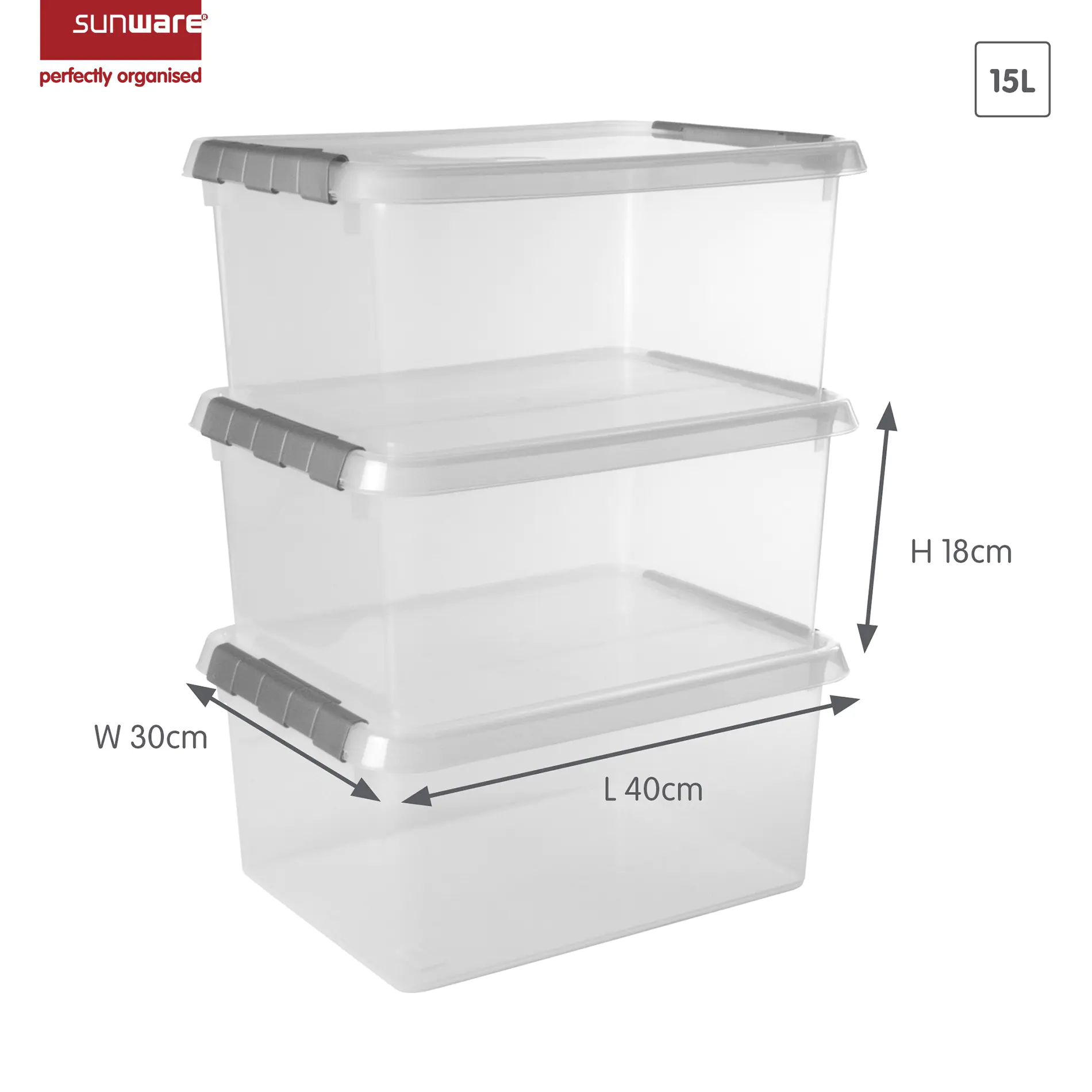 Sunware Aufbewahrungsbox Comfort-Line mit Deckel 40 x 30 cm 15 L transparent 3er Set