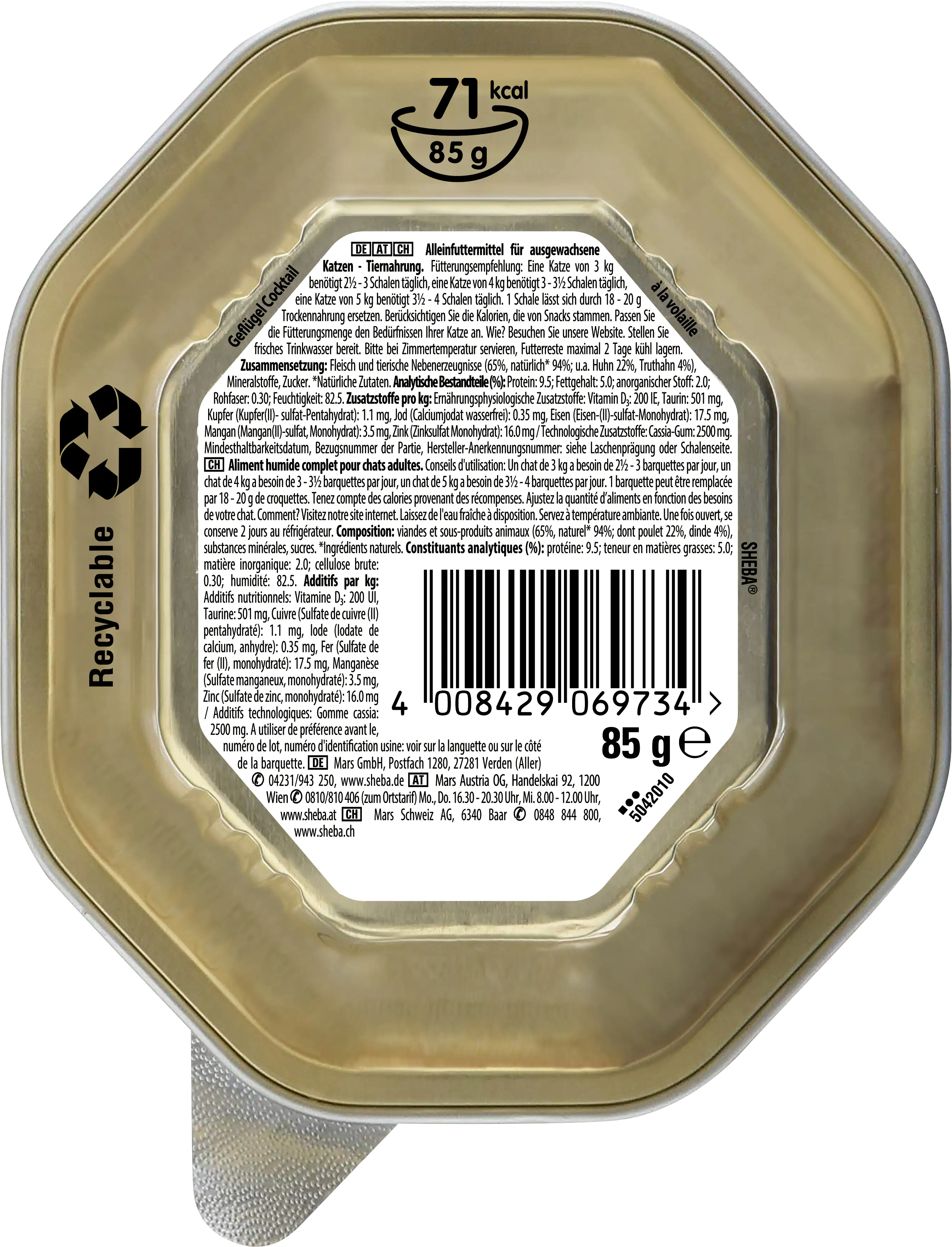 Sheba Classics in Pastete Katzennassfutter Adult 85 g Geflügel Cocktail