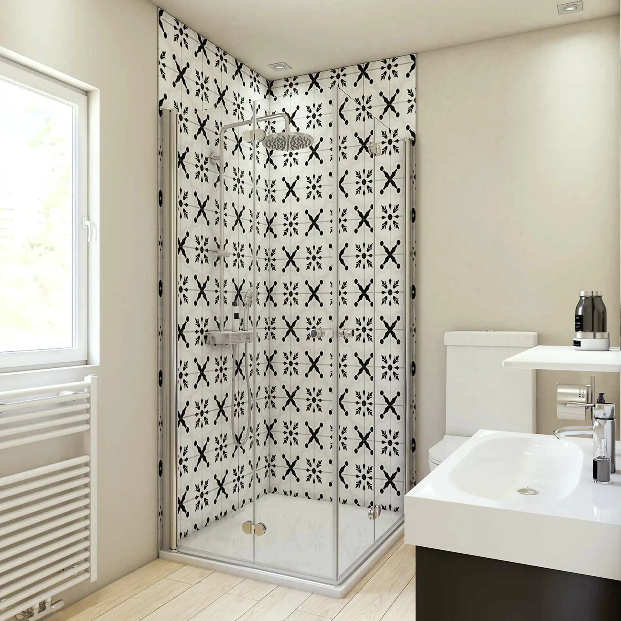Breuer Duschrückwand Fliese Orient schwarz/weiß 100 x 255 cm