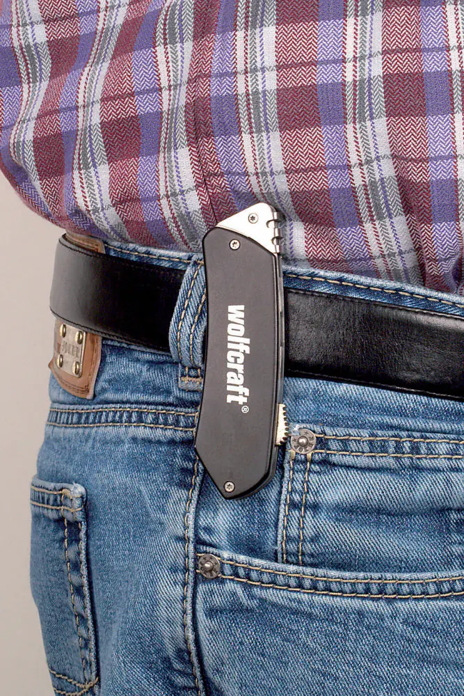Wolfcraft Alu-Freizeitmesser mit Gürtelclip