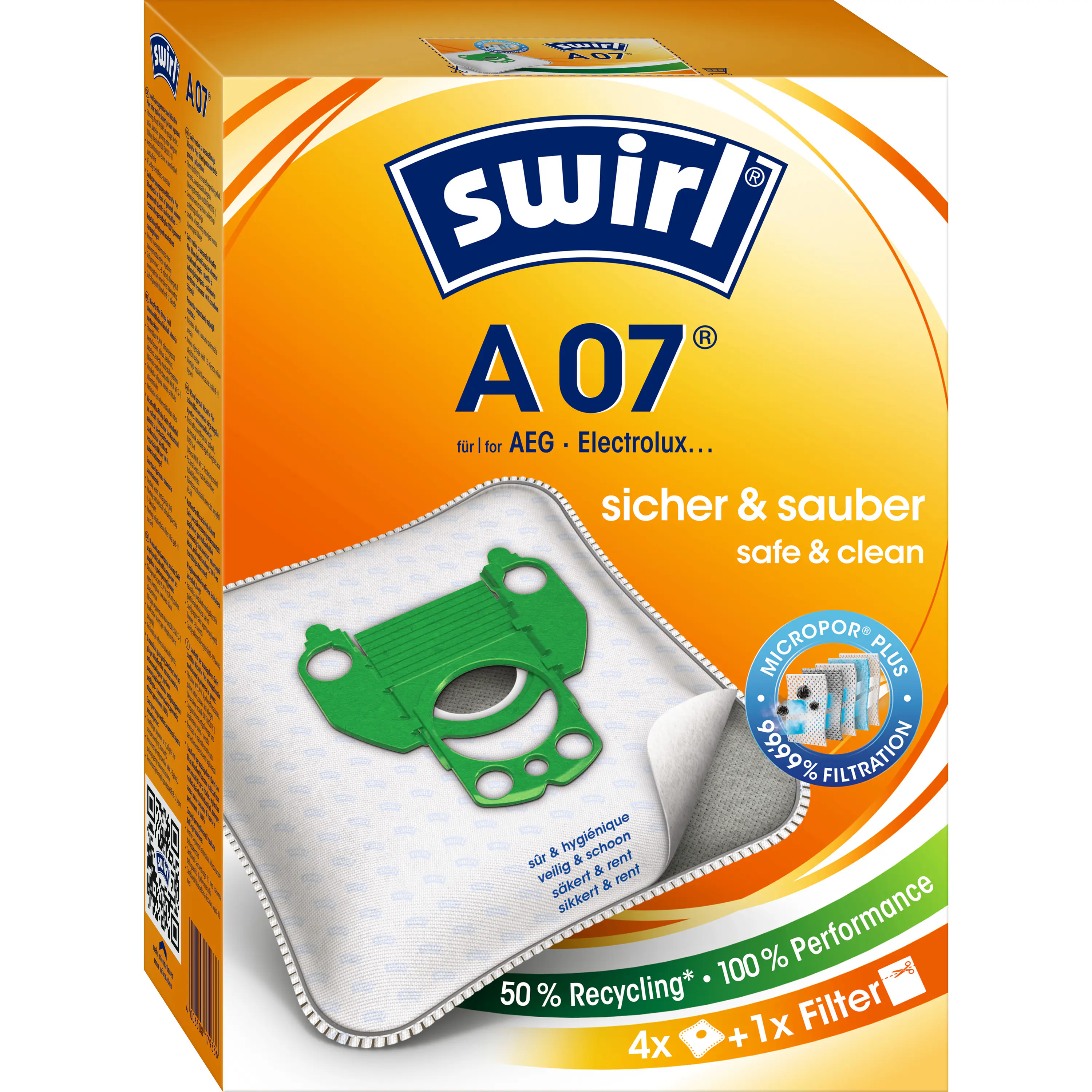 Swirl A 07 EcoPor Staubsaugerbeutel 4 Staubbeutel + 1 Filter