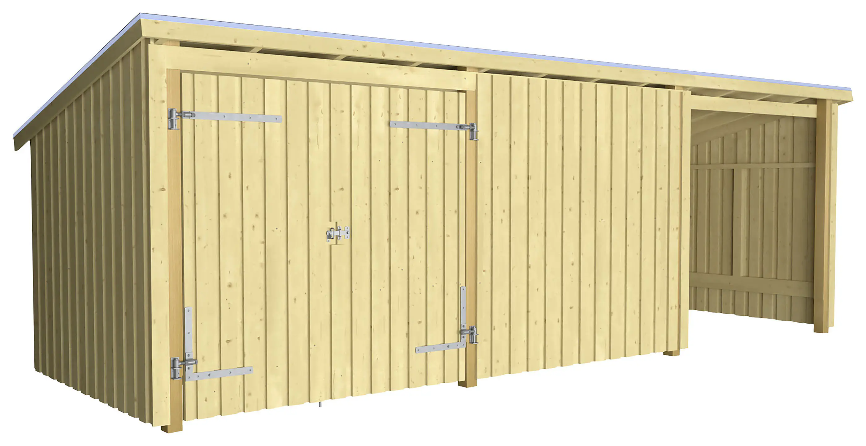 Plus Gartenhaus Nordic Multi 619 x 208 cm natur mit Doppeltür, Dachpappe
