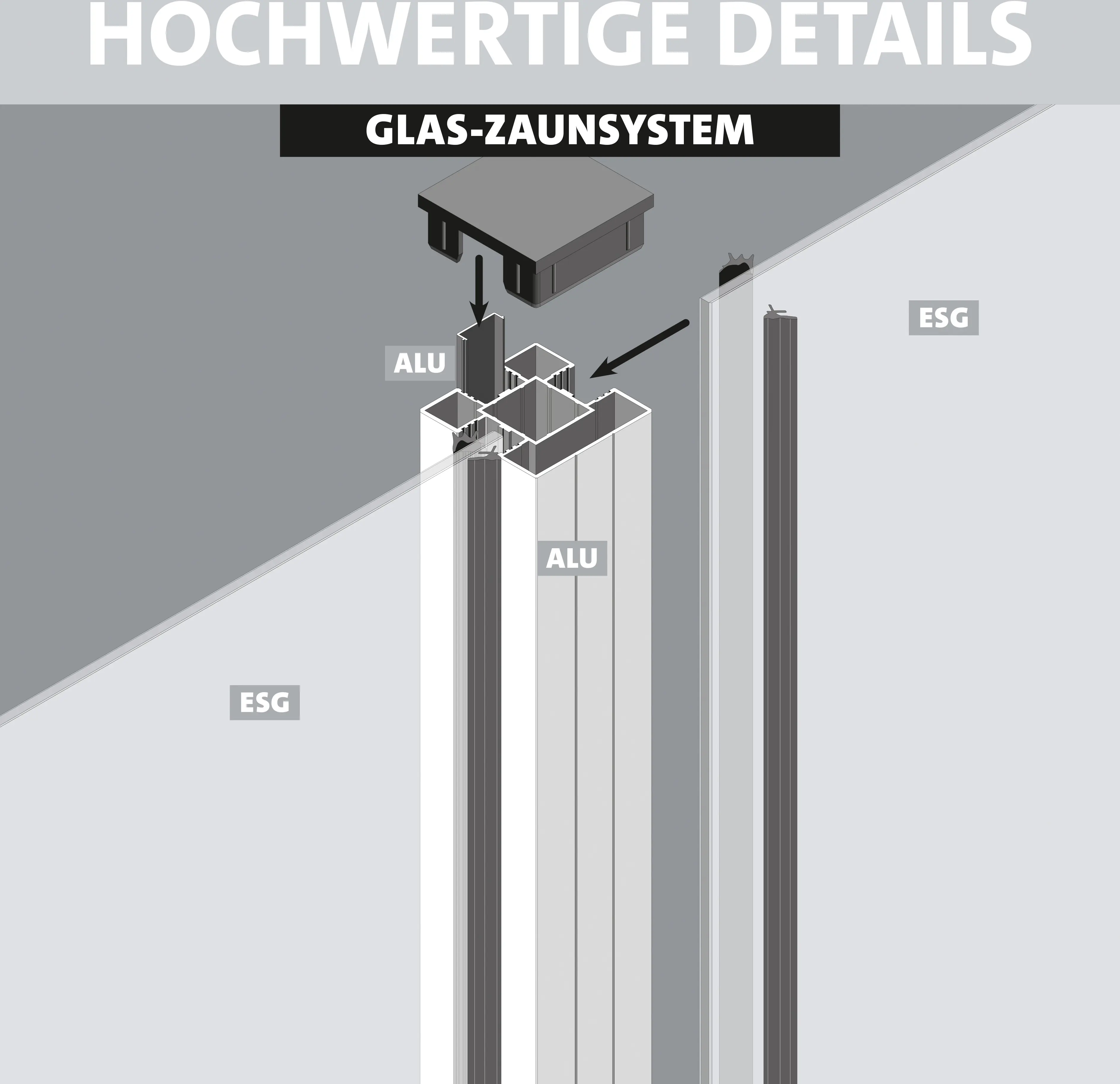 Ambiente Glaszaun Grundset Klarglas mit Siebdruck 187 x 107,2 cm  grau