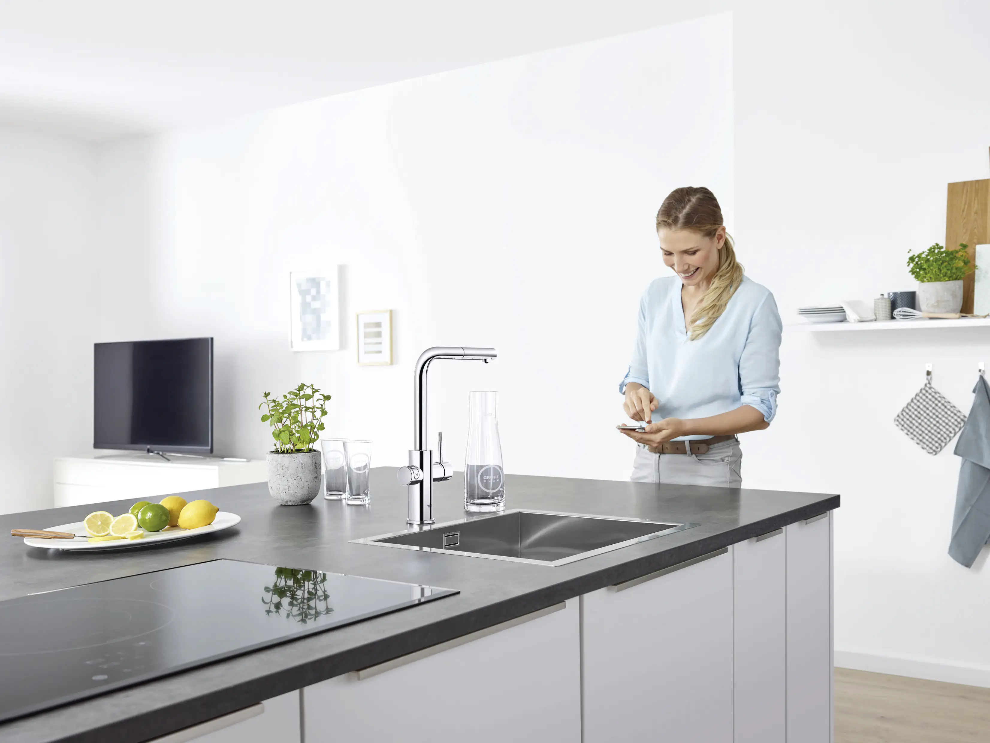 Grohe Blue Home L-Auslauf Starter Kit mit herausziehbarem Mousseurauslauf chrom