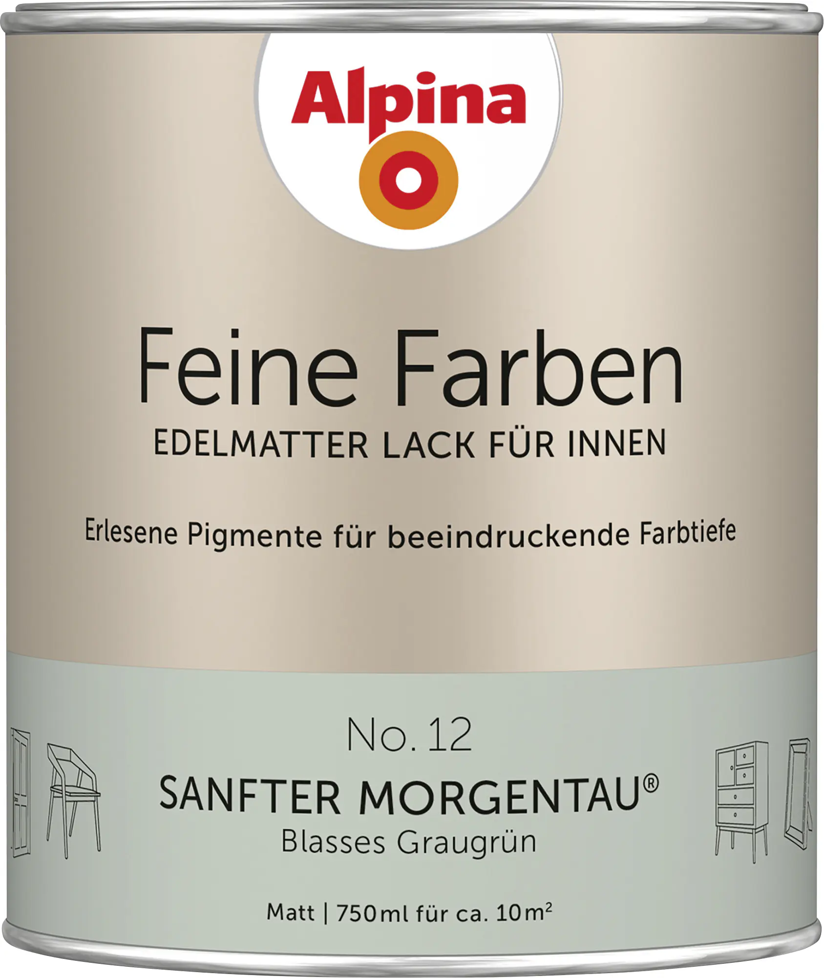 Alpina Feine Farben Lack No. 12 Sanfter Morgentau - graugrün 750 ml