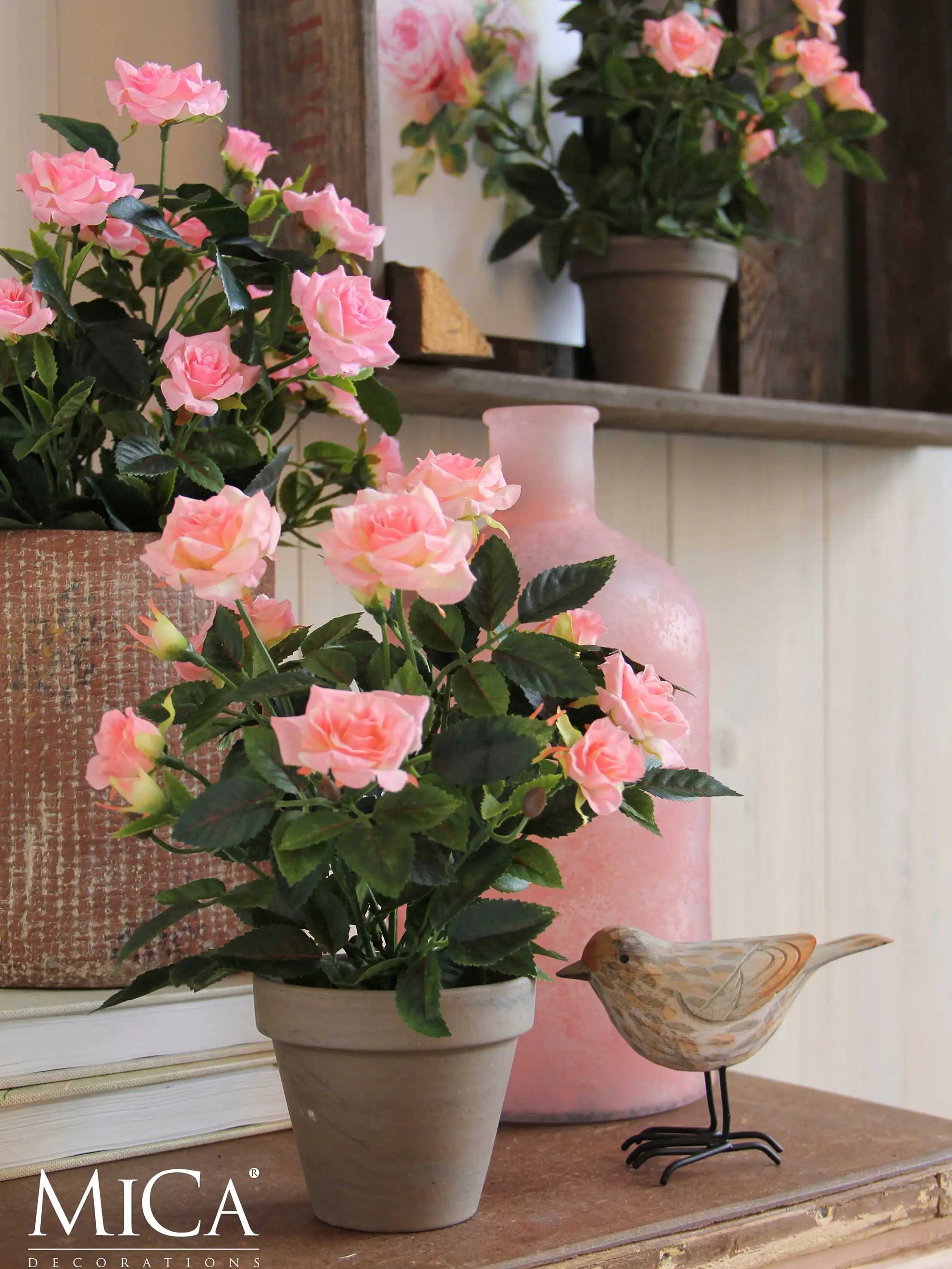 Mica künstlicher Rosenstrauch rosa im Blumentopf 33 x 25 cm