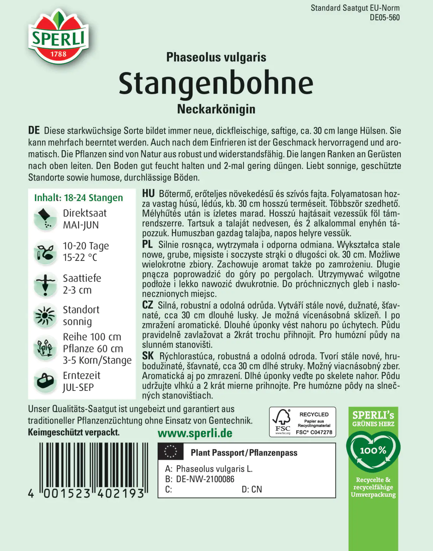 Sperli Stangenbohne Neckarkönigin
