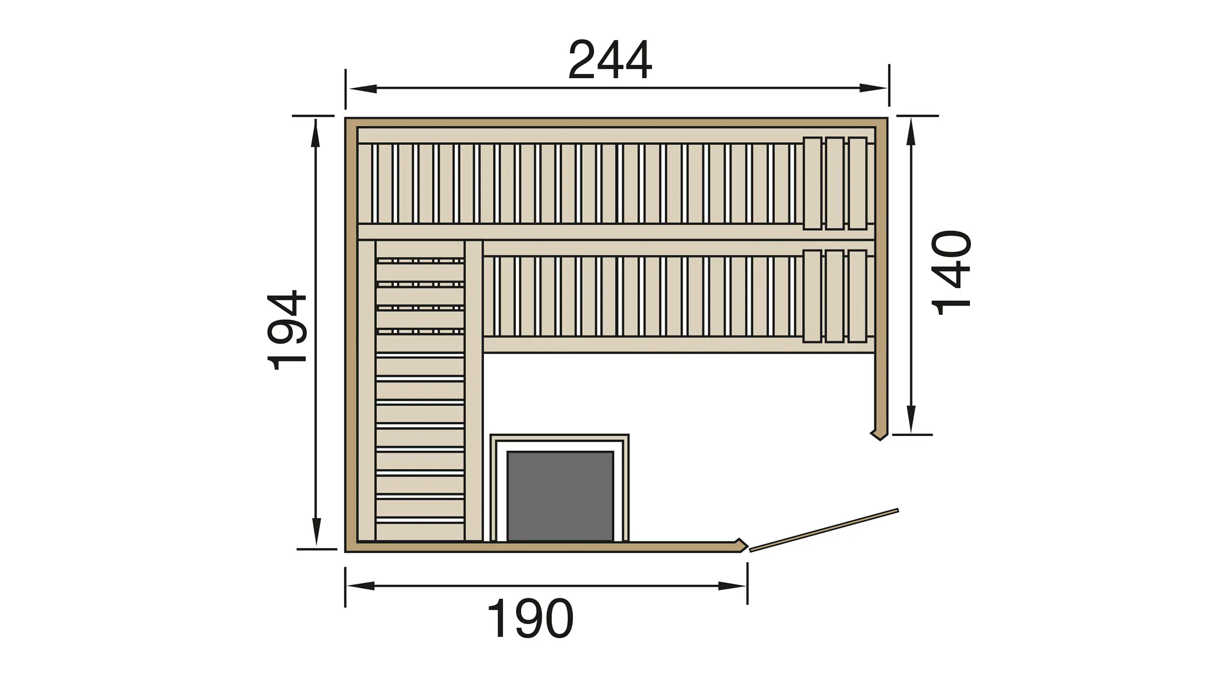 Weka Sauna Varberg 4 mit Glastür 4,65 m² + 7,5 kW Ofen
