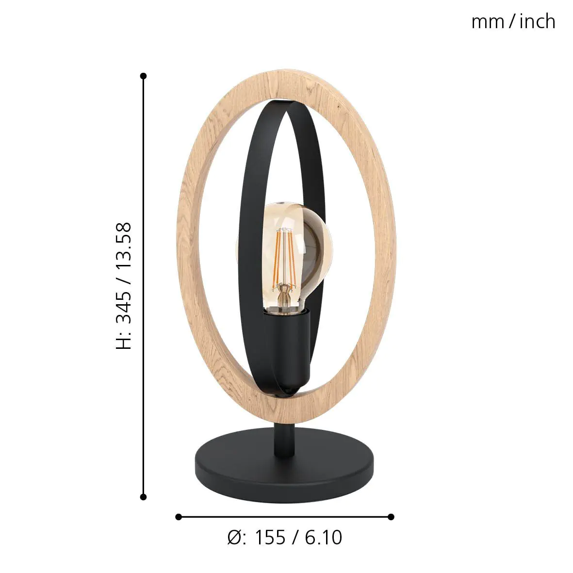 Eglo Tischleuchte Basildon schwarz-braun 34,5 x 16 cm E27, max. 60 W