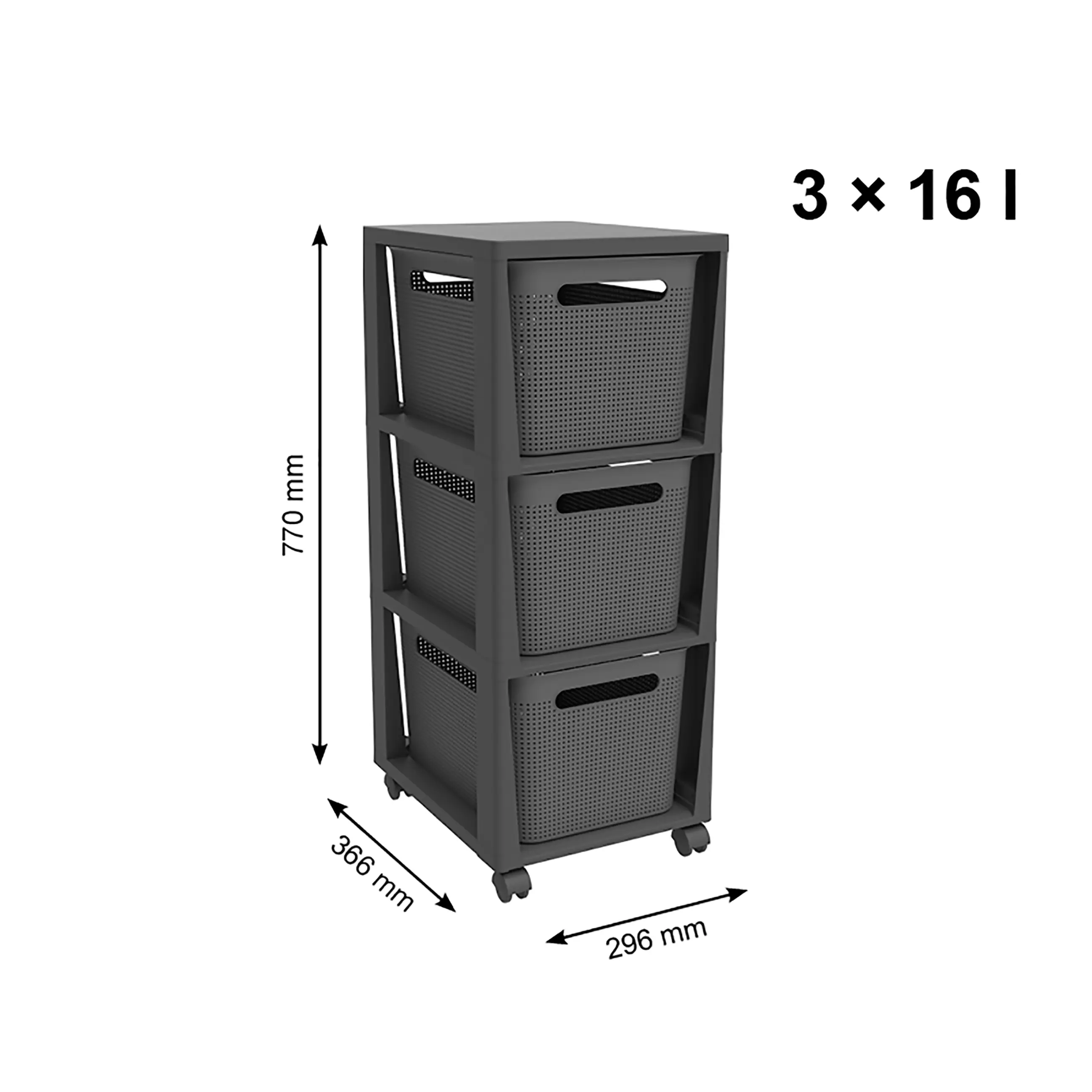 Rotho Schubladenbox Tower 3 x 16 L Brisen mit Rollen anthrazit