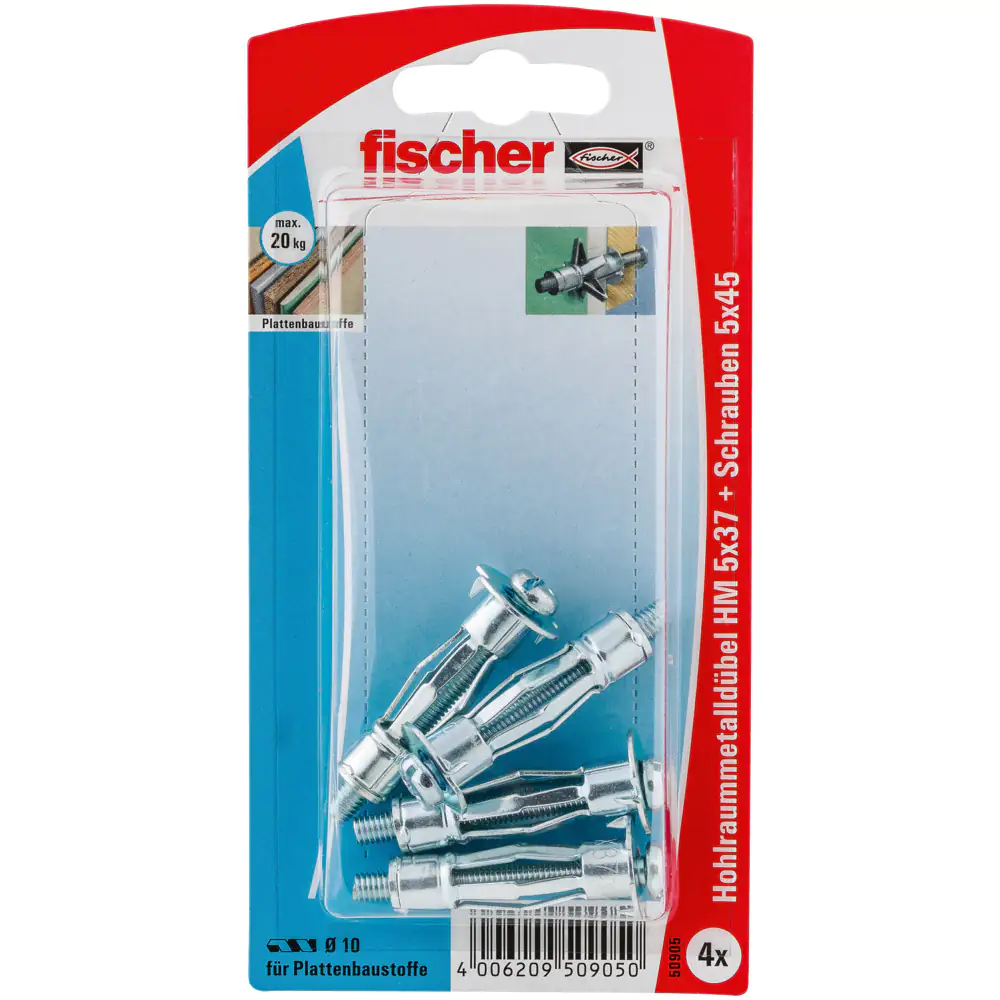 Fischer Hohlraumdübel aus Metall 5.0 x 37 mm - 4 Stück