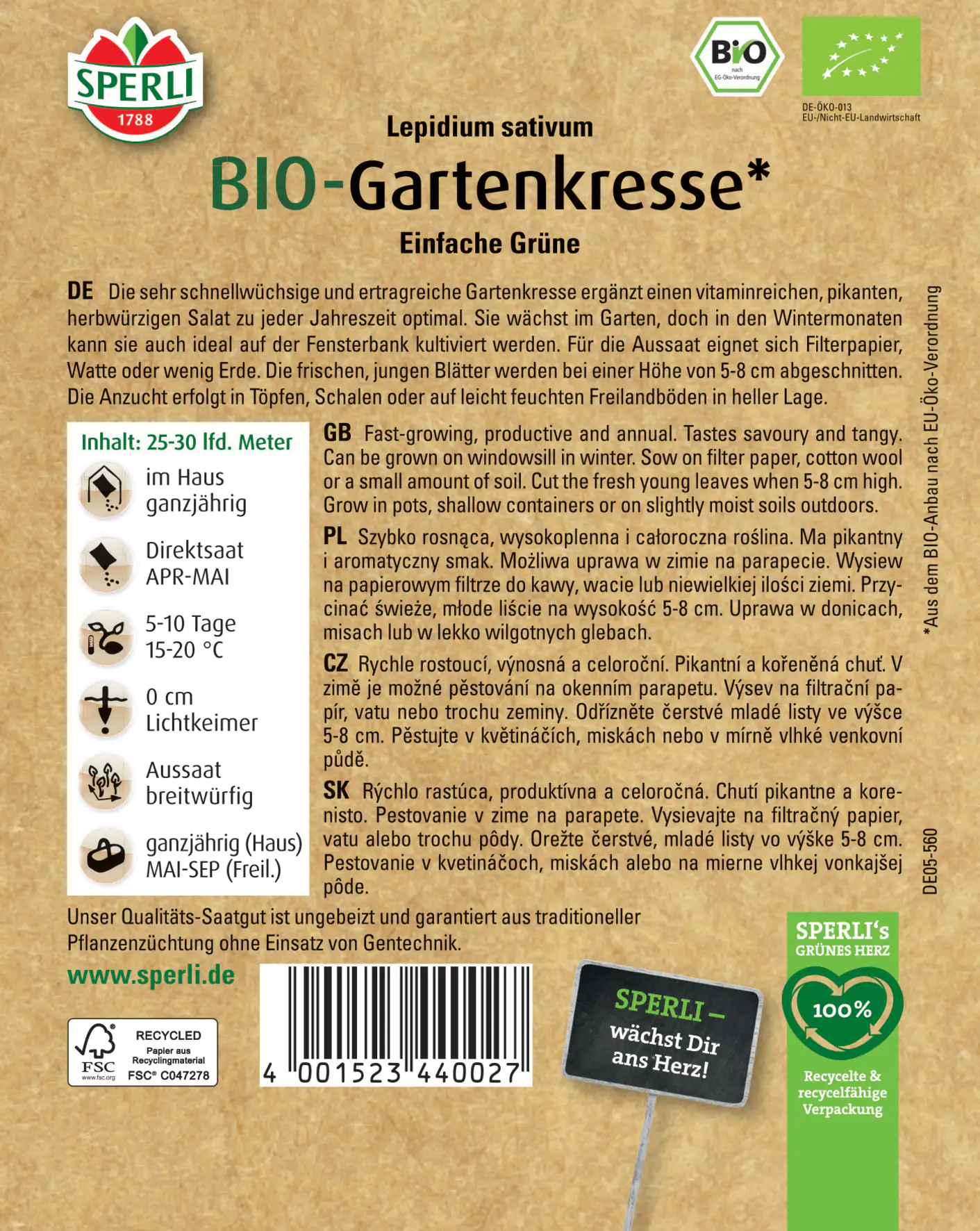 Sperli BIO Gartenkresse