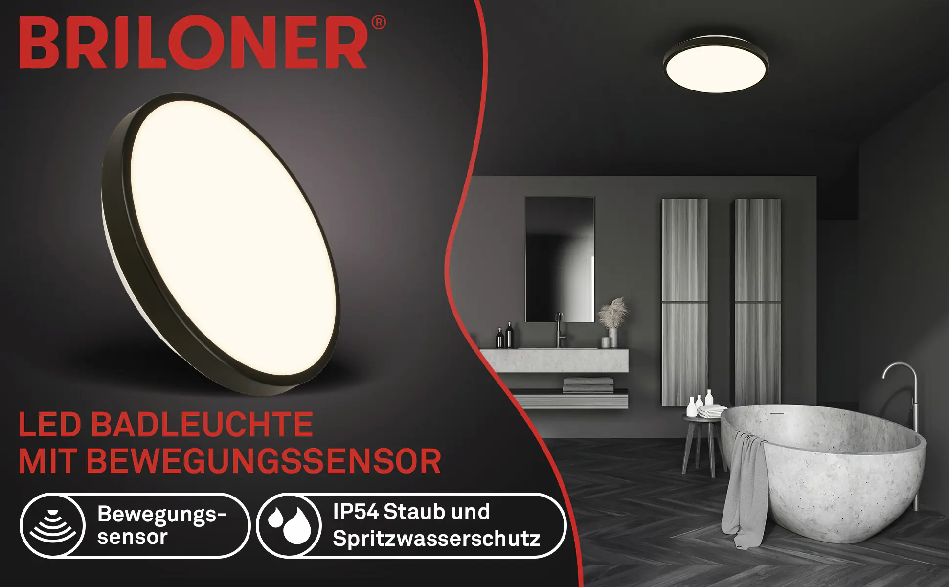 Briloner LED-Deckenleuchte Walk mit Bewegungsmelder Ø 29 x 6,5 cm warmweiß schwarz